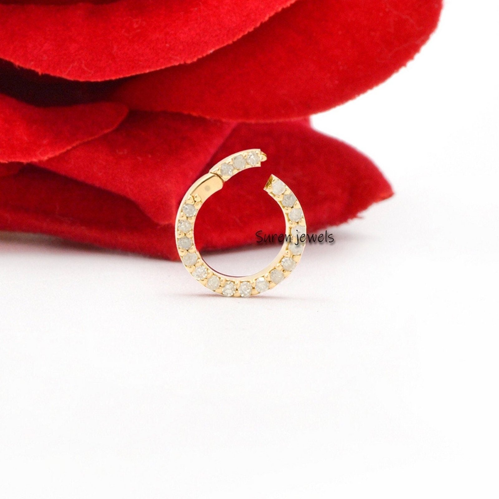 14K Yellow Gold Enhancer Clasp: Ruby & Blue Sapphire Jewelry Lock - Suren Jewels | SKU: SJP570-14KWGDI-12M 14K Yellow Gold Enhancer Clasp: Ruby & Blue Sapphire Jewelry Lock - Suren Jewels | SKU: SJP570-14KWGDI-12M