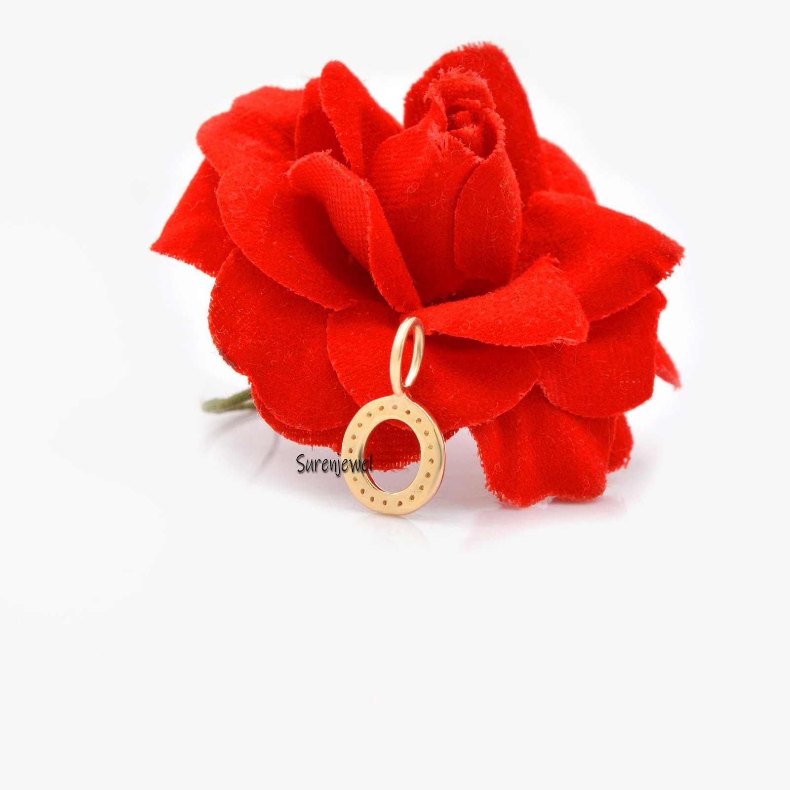 14K Yellow Gold Letter M Charm: Pink Sapphire & Diamond Initial - View 4 - Suren Jewels | SKU: SJP665 14K Yellow Gold Letter M Charm: Pink Sapphire & Diamond Initial - View 4 - Suren Jewels | SKU: SJP665
