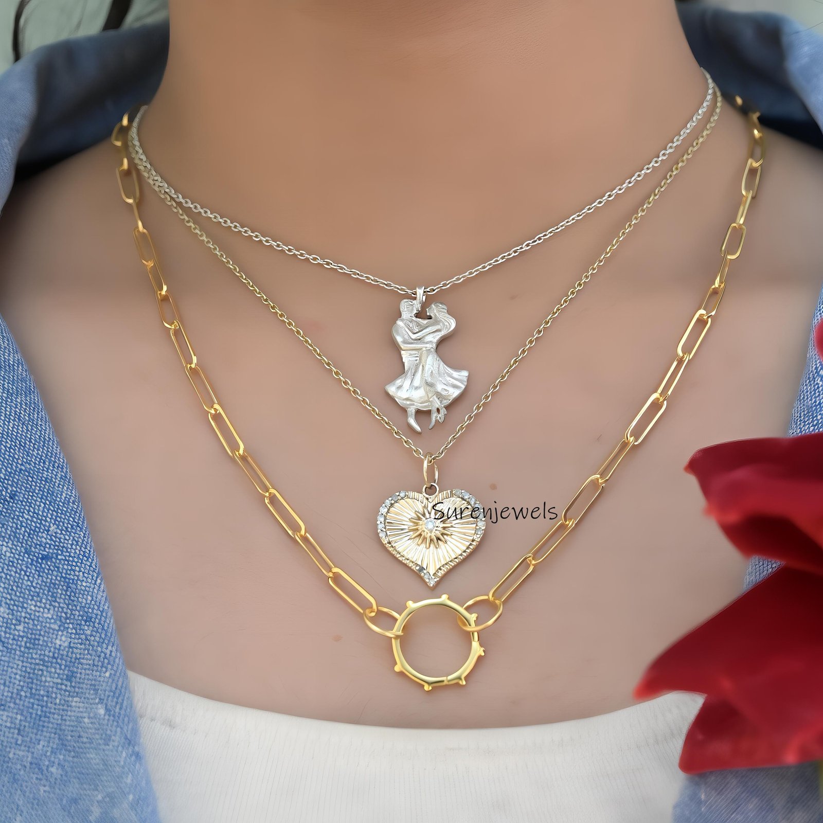 25mm 14K Gold Fluted Heart Pendant: Sunburst Charm - View 6 - Suren Jewels | SKU: SJP4391-9KYGDI-25M,SJP5208-SLYGCZ-25M,SJP55 25mm 14K Gold Fluted Heart Pendant: Sunburst Charm - View 6 - Suren Jewels | SKU: SJP4391-9KYGDI-25M,SJP5208-SLYGCZ-25M,SJP55