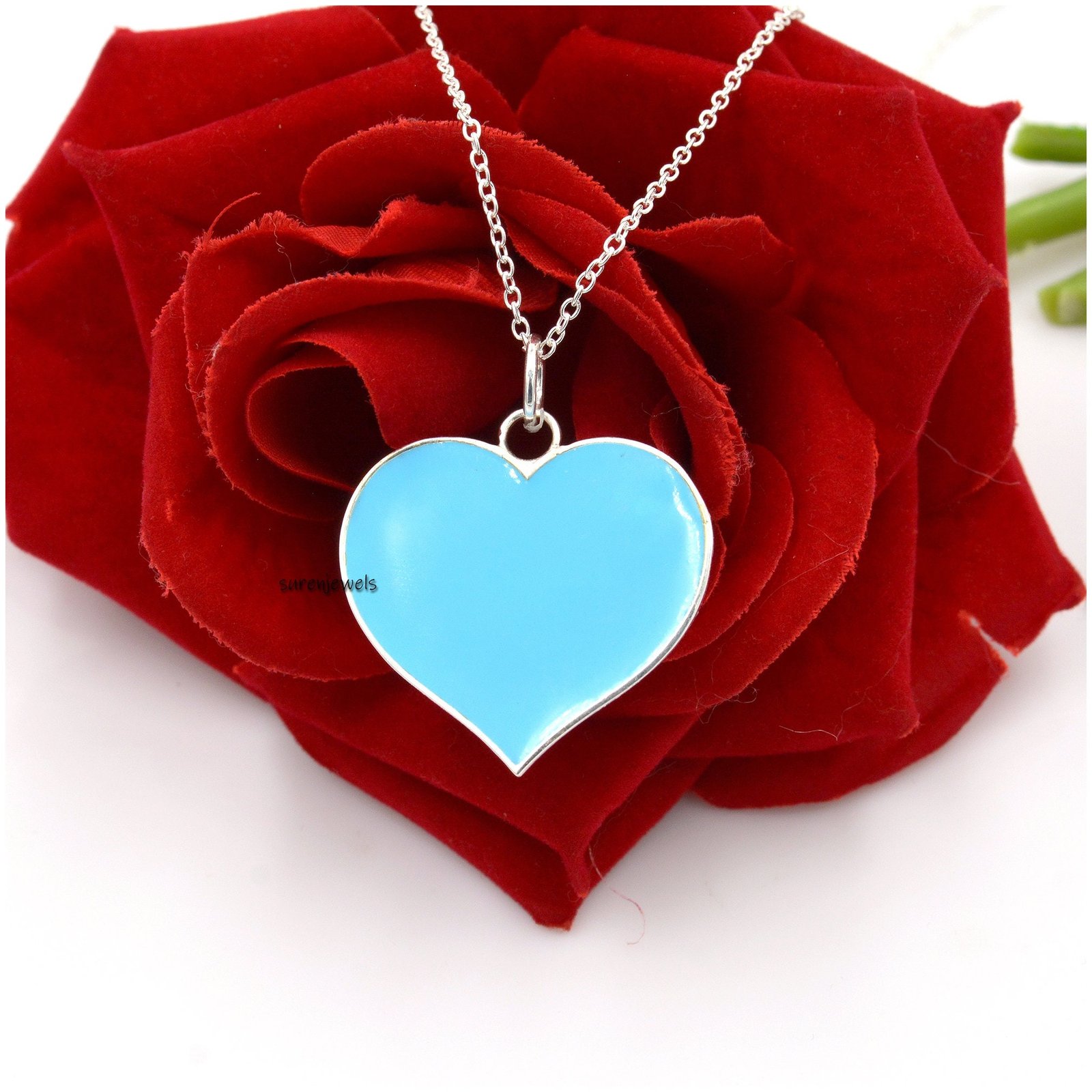 925 Silver Blue Enamel Heart Pendant - Christmas Jewelry - Suren Jewels | SKU: SJP506-SLYGELP-N41-18I 925 Silver Blue Enamel Heart Pendant - Christmas Jewelry - Suren Jewels | SKU: SJP506-SLYGELP-N41-18I