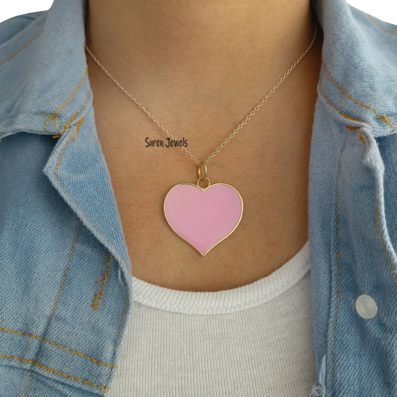 925 Silver Blue Enamel Heart Pendant - Christmas Jewelry - View 6 - Suren Jewels | SKU: SJP506-SLYGELP-N41-18I 925 Silver Blue Enamel Heart Pendant - Christmas Jewelry - View 6 - Suren Jewels | SKU: SJP506-SLYGELP-N41-18I