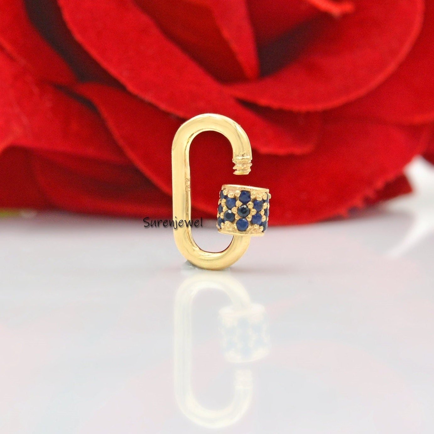 925 Silver Carabiner Lock: Blue Sapphire Accent, Handmade Jewelry (15*9 mm) - View 2 - Suren Jewels | SKU: SJC07-SLRGBSP-15M 925 Silver Carabiner Lock: Blue Sapphire Accent, Handmade Jewelry (15*9 mm) - View 2 - Suren Jewels | SKU: SJC07-SLRGBSP-15M