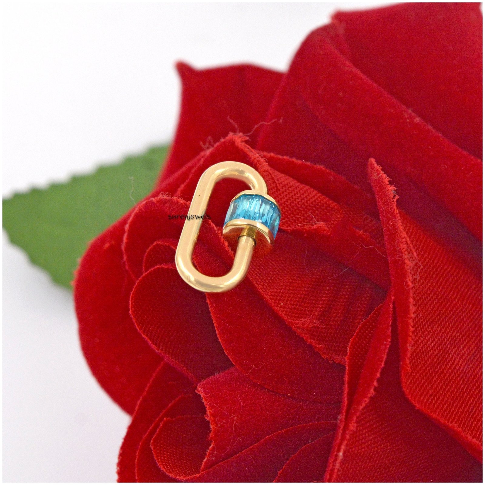 925 Silver Carabiner Lock with Aquamarine Baguettes - View 4 - Suren Jewels | SKU: SJC22- 925 Silver Carabiner Lock with Aquamarine Baguettes - View 4 - Suren Jewels | SKU: SJC22-