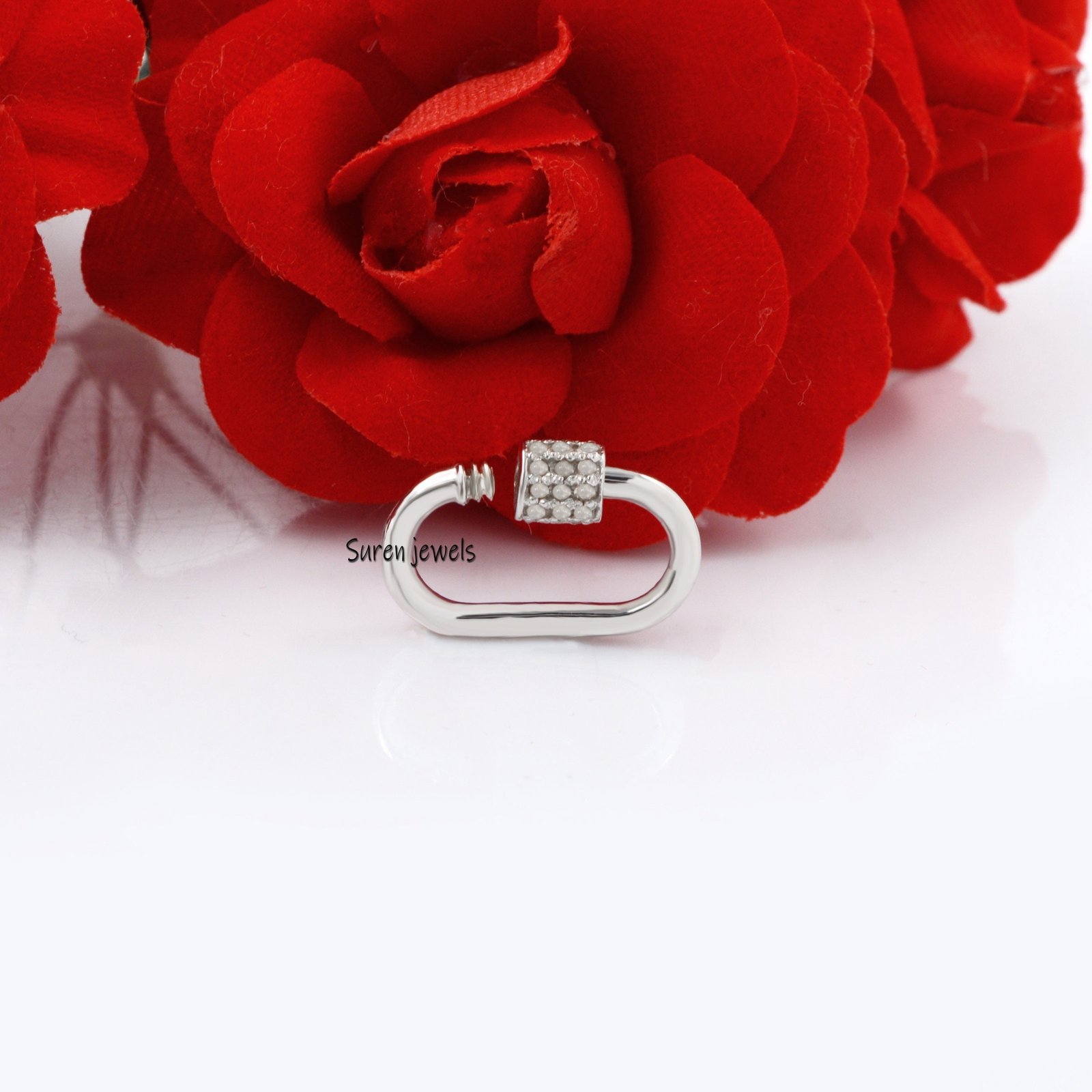 925 Silver Diamond Carabiner Lock - View 3 - Suren Jewels | SKU: SJC131-SLYGDI 925 Silver Diamond Carabiner Lock - View 3 - Suren Jewels | SKU: SJC131-SLYGDI