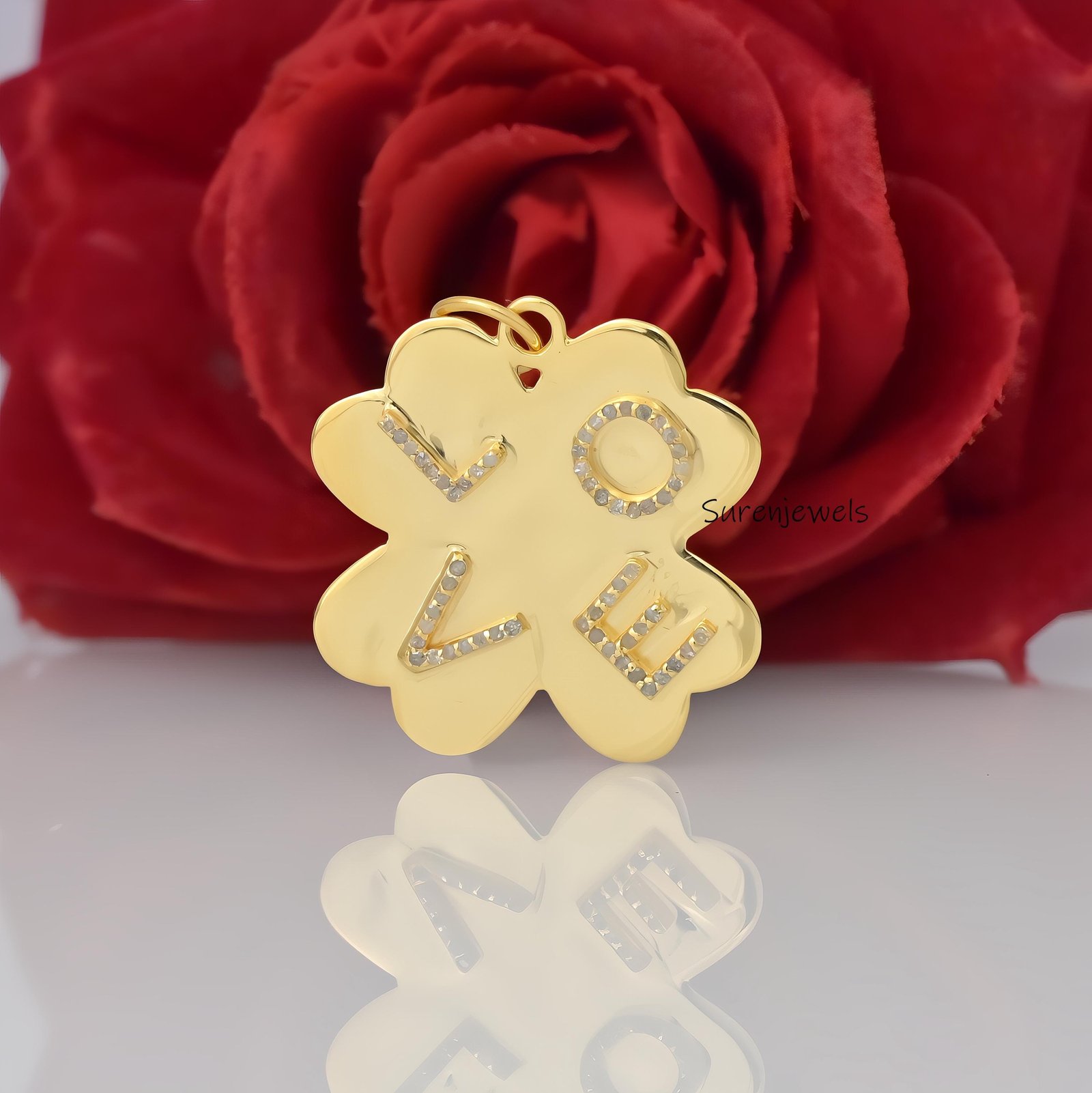 925 Silver Diamond Initial Clover Pendant 4 letter Flower - View 2 - Suren Jewels | SKU: SJP1000 925 Silver Diamond Initial Clover Pendant 4 letter Flower - View 2 - Suren Jewels | SKU: SJP1000
