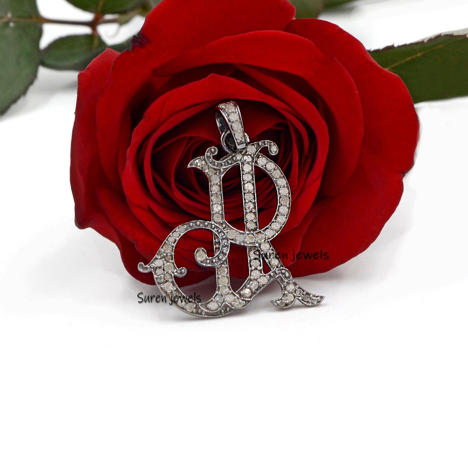 925 Silver Diamond Monogram Pendant: Custom Initial Jewelry - Suren Jewels | SKU: SJP540-SLRHDI-JR 925 Silver Diamond Monogram Pendant: Custom Initial Jewelry - Suren Jewels | SKU: SJP540-SLRHDI-JR