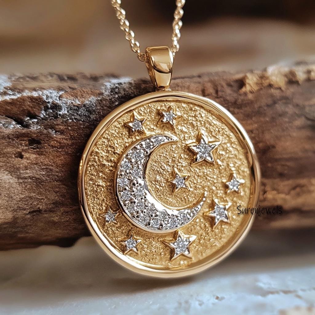 925 Silver Diamond Star Moon Disc Pendant: Celestial Charm - View 2 - Suren Jewels | SKU: SJP4352-SLYGRHNSCZ-25M,SJP 925 Silver Diamond Star Moon Disc Pendant: Celestial Charm - View 2 - Suren Jewels | SKU: SJP4352-SLYGRHNSCZ-25M,SJP