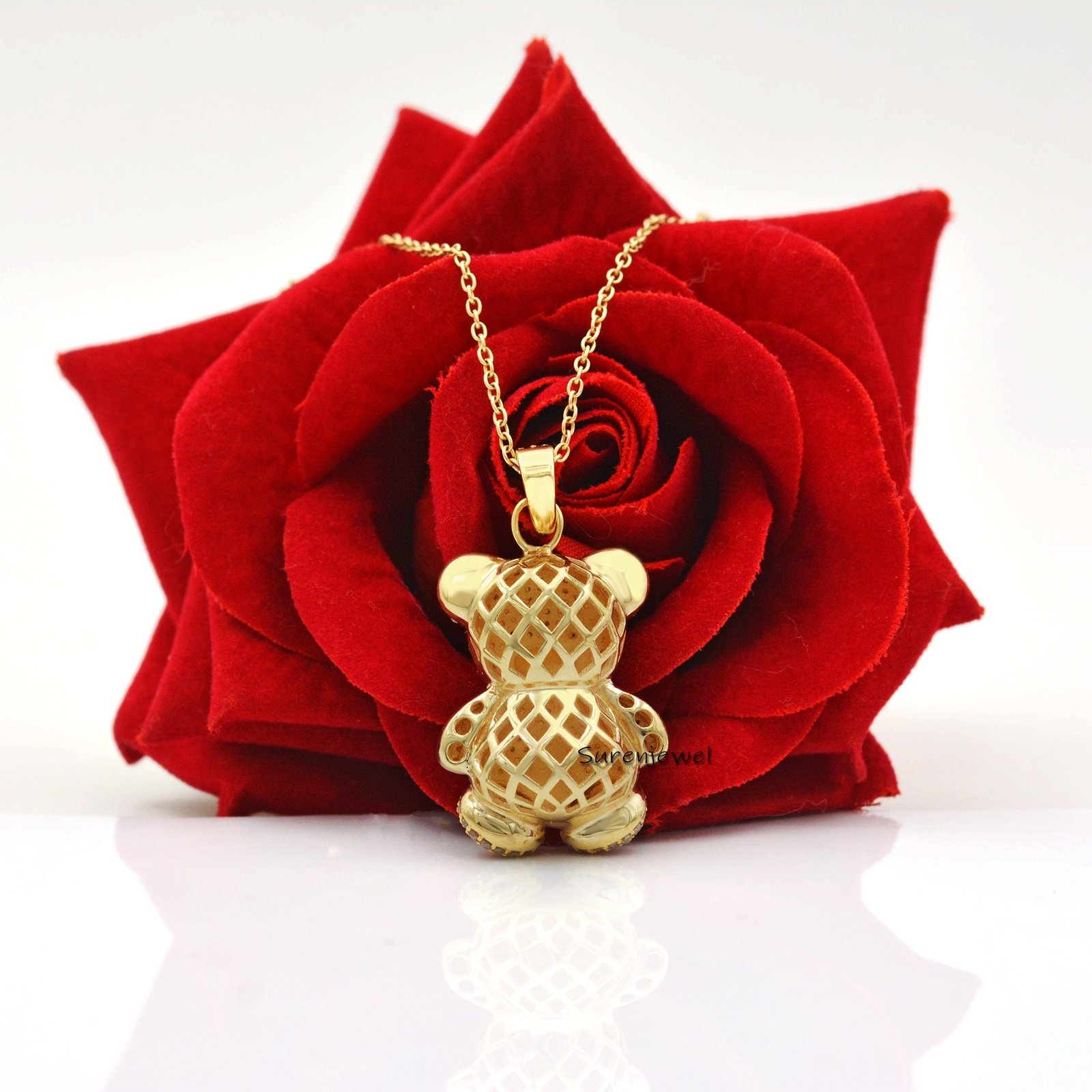 925 Silver Diamond Teddy Bear Pendant: Puffed Gummy Charm - View 2 - Suren Jewels | SKU: SJP105-SLYGCZBSP-N41-18I-925 925 Silver Diamond Teddy Bear Pendant: Puffed Gummy Charm - View 2 - Suren Jewels | SKU: SJP105-SLYGCZBSP-N41-18I-925
