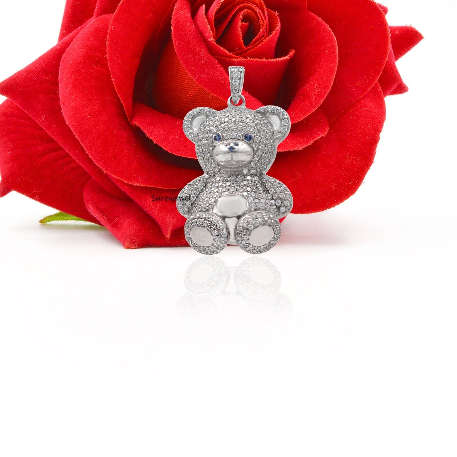 925 Silver Diamond Teddy Bear Pendant: Puffed Gummy Charm - View 3 - Suren Jewels | SKU: SJP105-SLYGCZBSP-N41-18I-925 925 Silver Diamond Teddy Bear Pendant: Puffed Gummy Charm - View 3 - Suren Jewels | SKU: SJP105-SLYGCZBSP-N41-18I-925