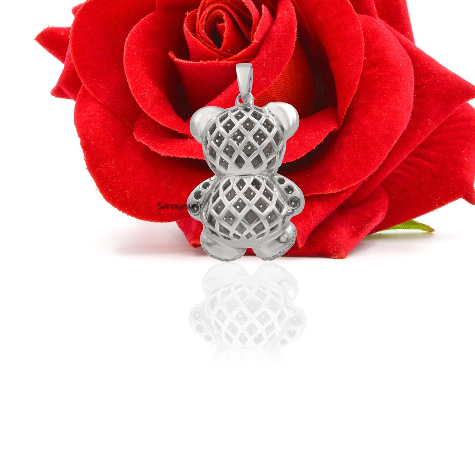 925 Silver Diamond Teddy Bear Pendant: Puffed Gummy Charm - View 5 - Suren Jewels | SKU: SJP105-SLYGCZBSP-N41-18I-925 925 Silver Diamond Teddy Bear Pendant: Puffed Gummy Charm - View 5 - Suren Jewels | SKU: SJP105-SLYGCZBSP-N41-18I-925