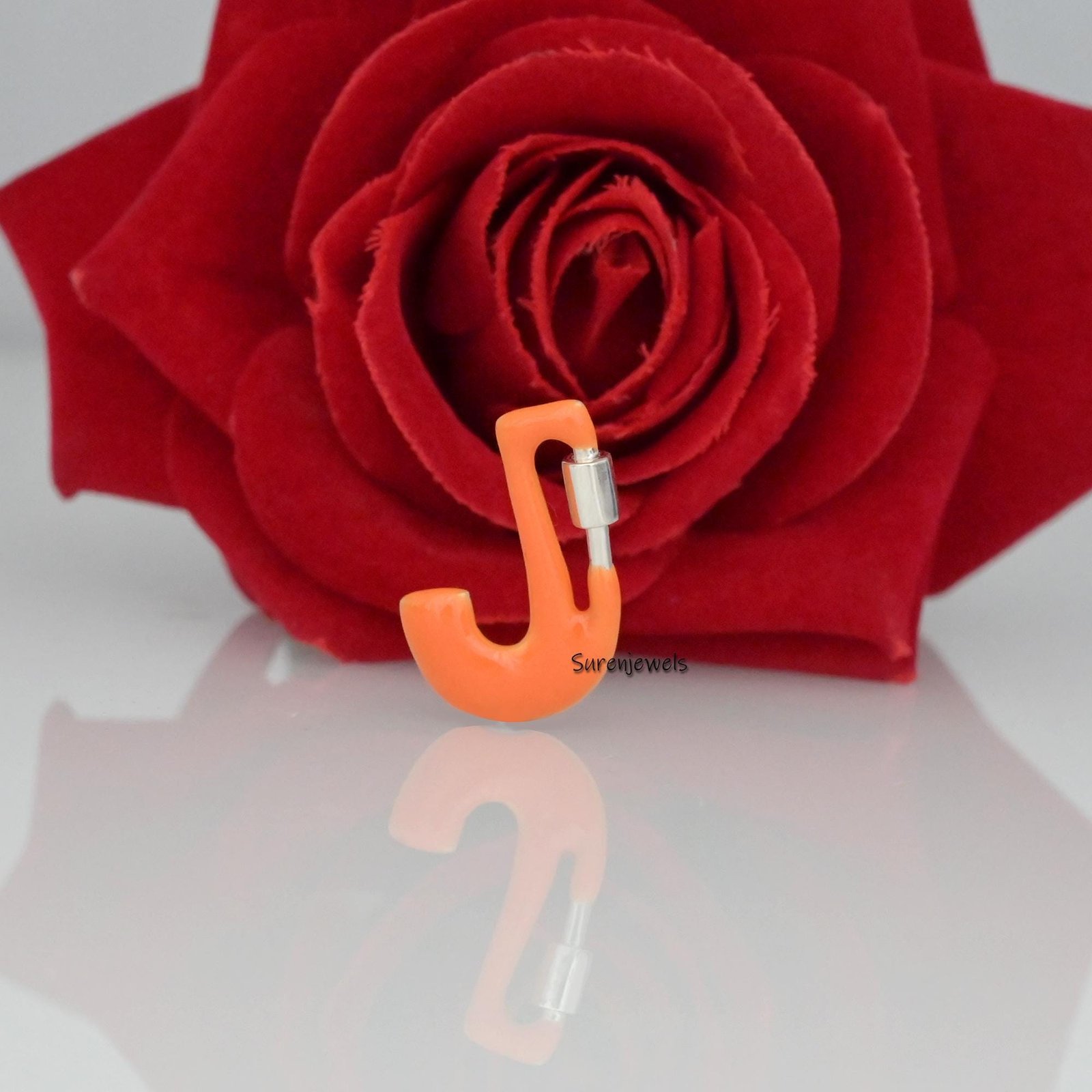 925 Silver Enamel Alphabet Carabiner Lock: Custom Letter Necklace - View 2 - Suren Jewels | SKU: SJC88-SLYG-M-N22-18I 925 Silver Enamel Alphabet Carabiner Lock: Custom Letter Necklace - View 2 - Suren Jewels | SKU: SJC88-SLYG-M-N22-18I