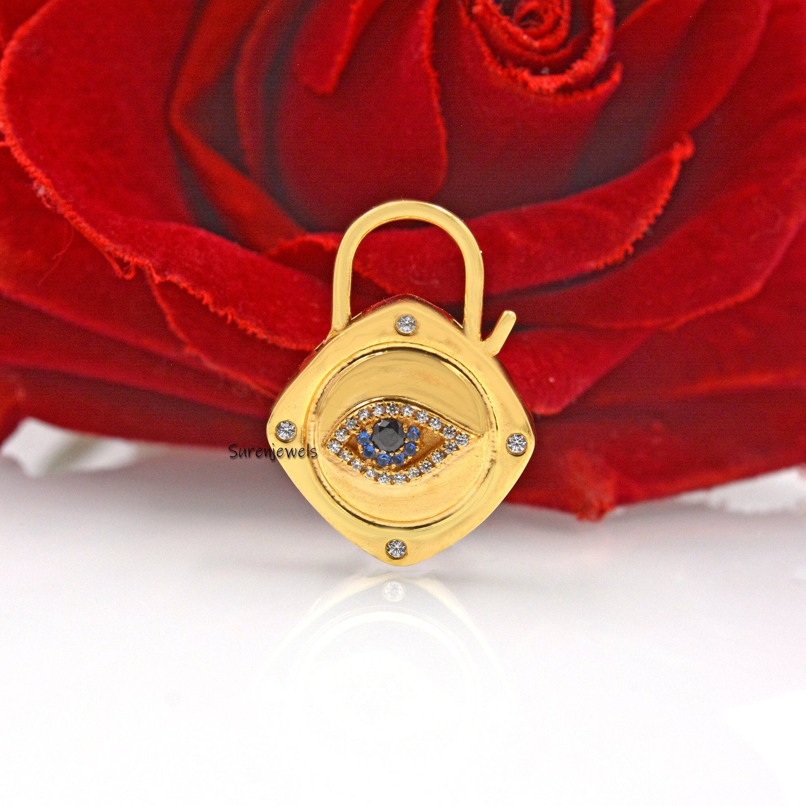 925 Silver Evil Eye Padlock: Gemstone Jewelry Pendant - Suren Jewels | SKU: SJP1523 925 Silver Evil Eye Padlock: Gemstone Jewelry Pendant - Suren Jewels | SKU: SJP1523