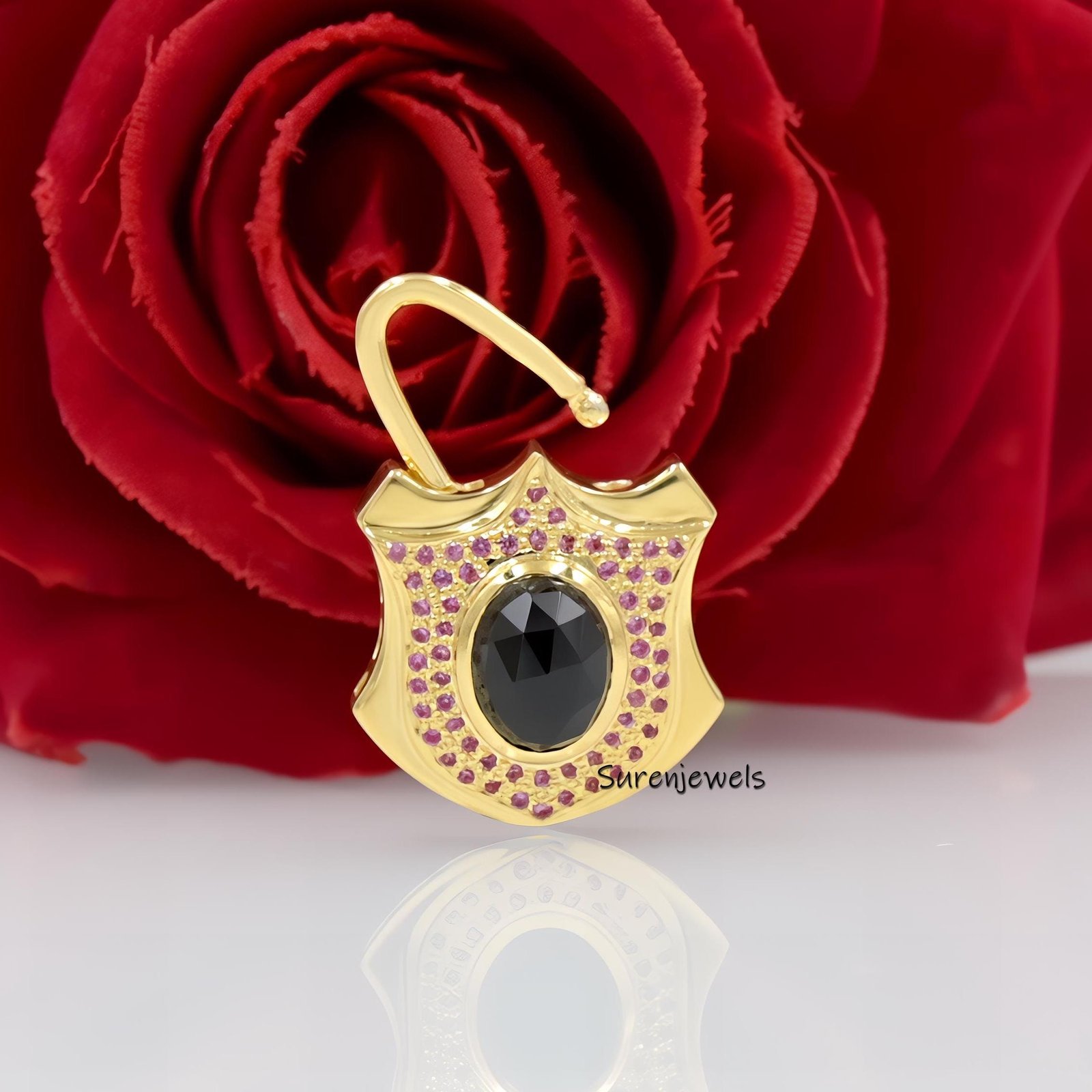 925 Silver Gemstone Padlock Pendant: Openable Designer Vintage Charm - Suren Jewels | SKU: SJP70-SLYGPSPBO-N22-18I 925 Silver Gemstone Padlock Pendant: Openable Designer Vintage Charm - Suren Jewels | SKU: SJP70-SLYGPSPBO-N22-18I