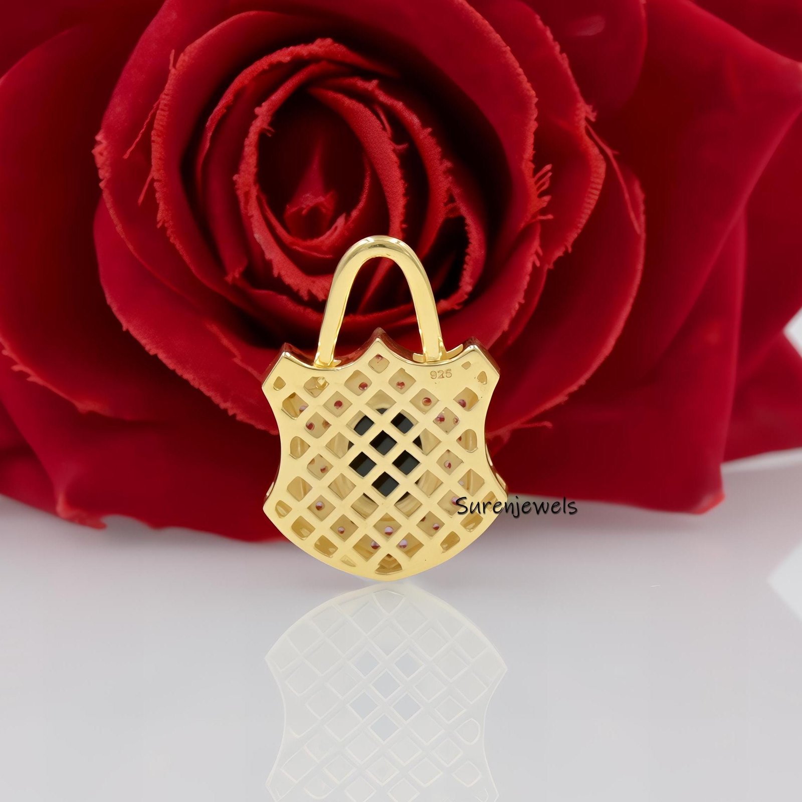 925 Silver Gemstone Padlock Pendant: Openable Designer Vintage Charm - View 2 - Suren Jewels | SKU: SJP70-SLYGPSPBO-N22-18I 925 Silver Gemstone Padlock Pendant: Openable Designer Vintage Charm - View 2 - Suren Jewels | SKU: SJP70-SLYGPSPBO-N22-18I