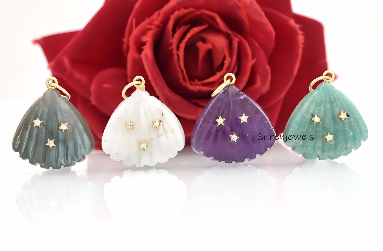 925 Silver Gemstone Shell Pendant: Hand Carved Charm - Suren Jewels | SKU: SJP1497 925 Silver Gemstone Shell Pendant: Hand Carved Charm - Suren Jewels | SKU: SJP1497
