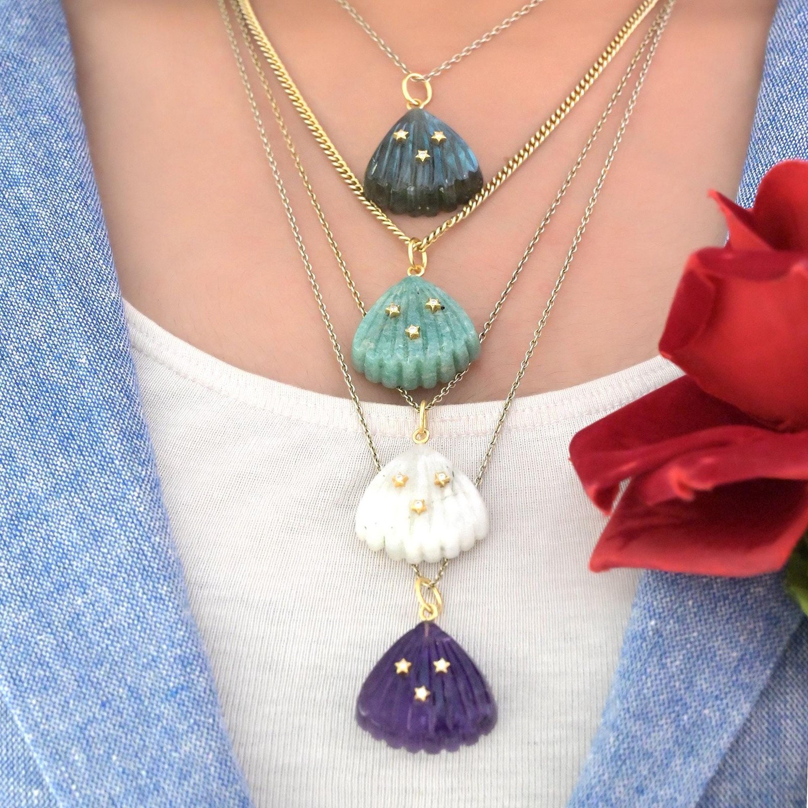 925 Silver Gemstone Shell Pendant: Hand Carved Charm - View 2 - Suren Jewels | SKU: SJP1497 925 Silver Gemstone Shell Pendant: Hand Carved Charm - View 2 - Suren Jewels | SKU: SJP1497
