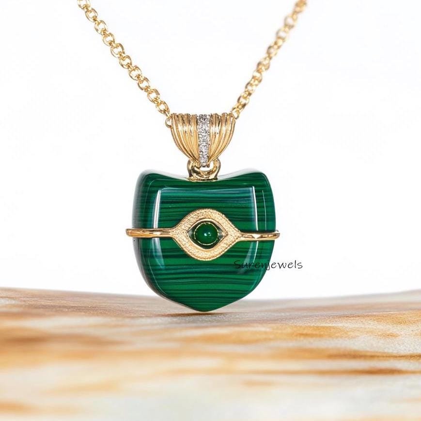 925 Silver Gemstone Shield Pendant: Lapis, Turquoise, Malachite (30mm) - View 2 - Suren Jewels | SKU: SJP3536-SLYGLPZCZ-30M 925 Silver Gemstone Shield Pendant: Lapis, Turquoise, Malachite (30mm) - View 2 - Suren Jewels | SKU: SJP3536-SLYGLPZCZ-30M