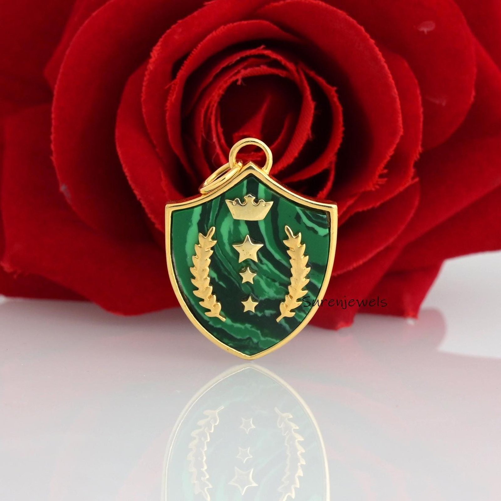 925 Silver Gemstone Shield Pendant: Lapis, Turquoise, Malachite - View 2 - Suren Jewels | SKU: SJP1451-SLYGLPZ 925 Silver Gemstone Shield Pendant: Lapis, Turquoise, Malachite - View 2 - Suren Jewels | SKU: SJP1451-SLYGLPZ