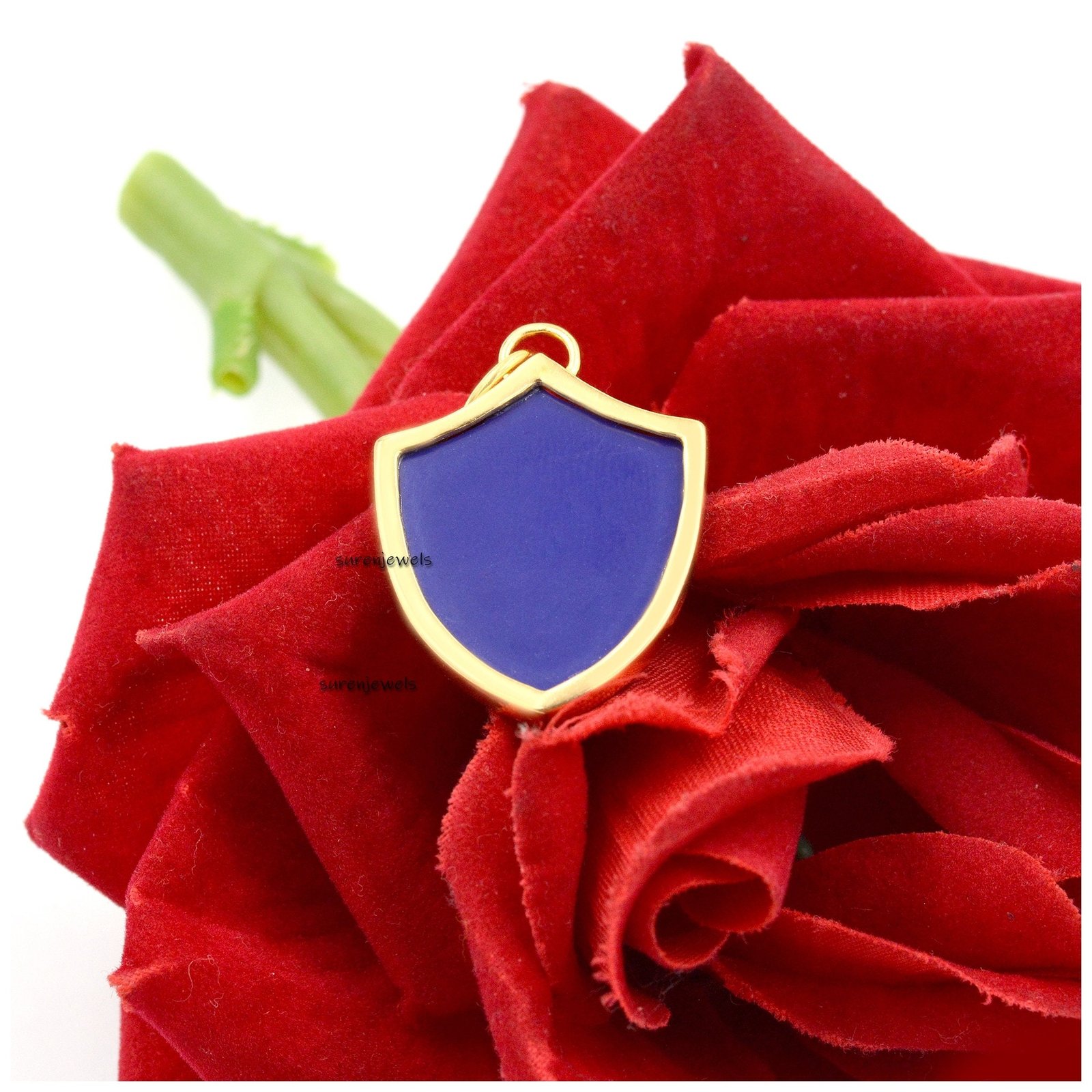 925 Silver Gemstone Shield Pendant: Lapis, Turquoise, Malachite - View 5 - Suren Jewels | SKU: SJP1451-SLYGLPZ 925 Silver Gemstone Shield Pendant: Lapis, Turquoise, Malachite - View 5 - Suren Jewels | SKU: SJP1451-SLYGLPZ