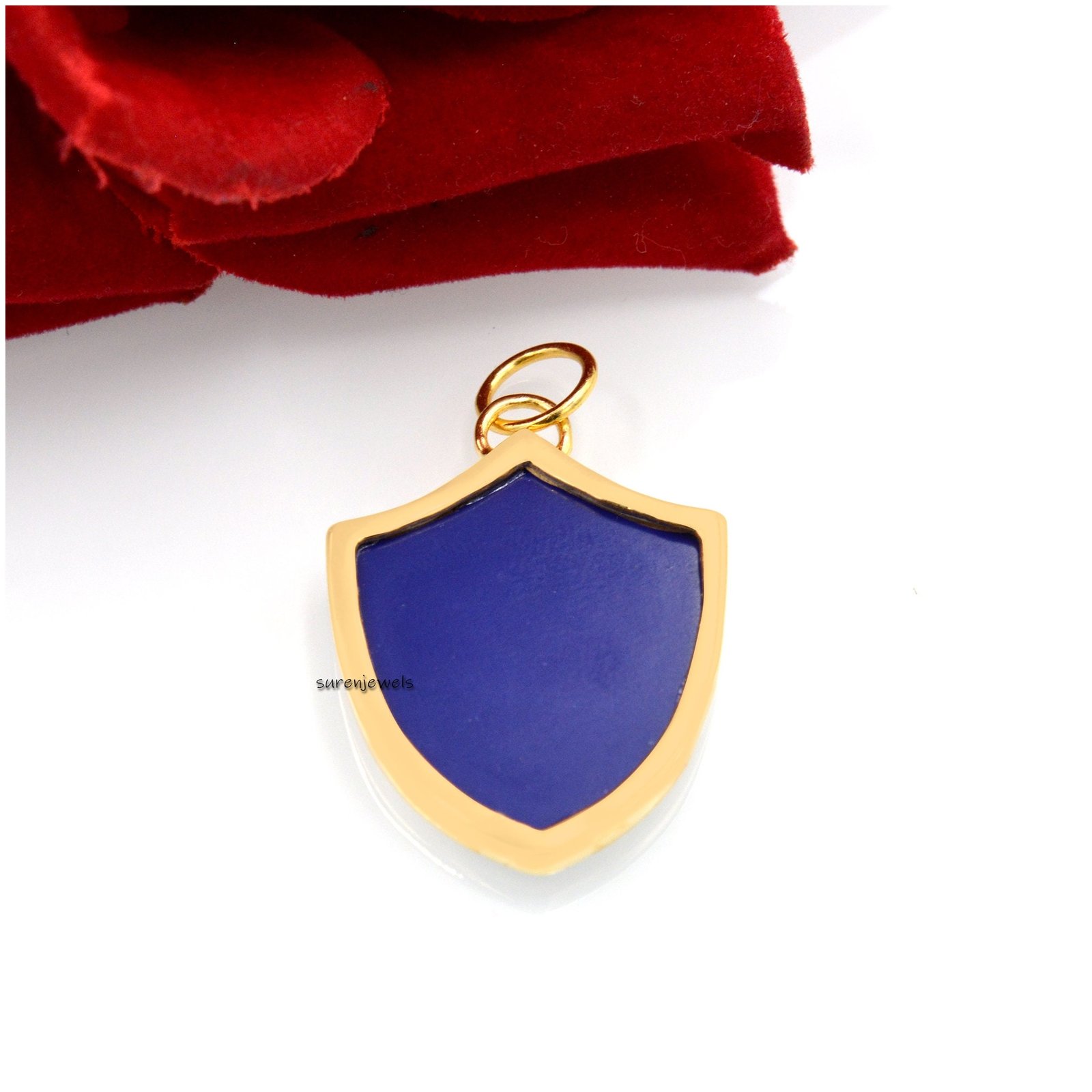 925 Silver Gemstone Shield Pendant: Lapis, Turquoise, Malachite - View 6 - Suren Jewels | SKU: SJP1451-SLYGLPZ 925 Silver Gemstone Shield Pendant: Lapis, Turquoise, Malachite - View 6 - Suren Jewels | SKU: SJP1451-SLYGLPZ
