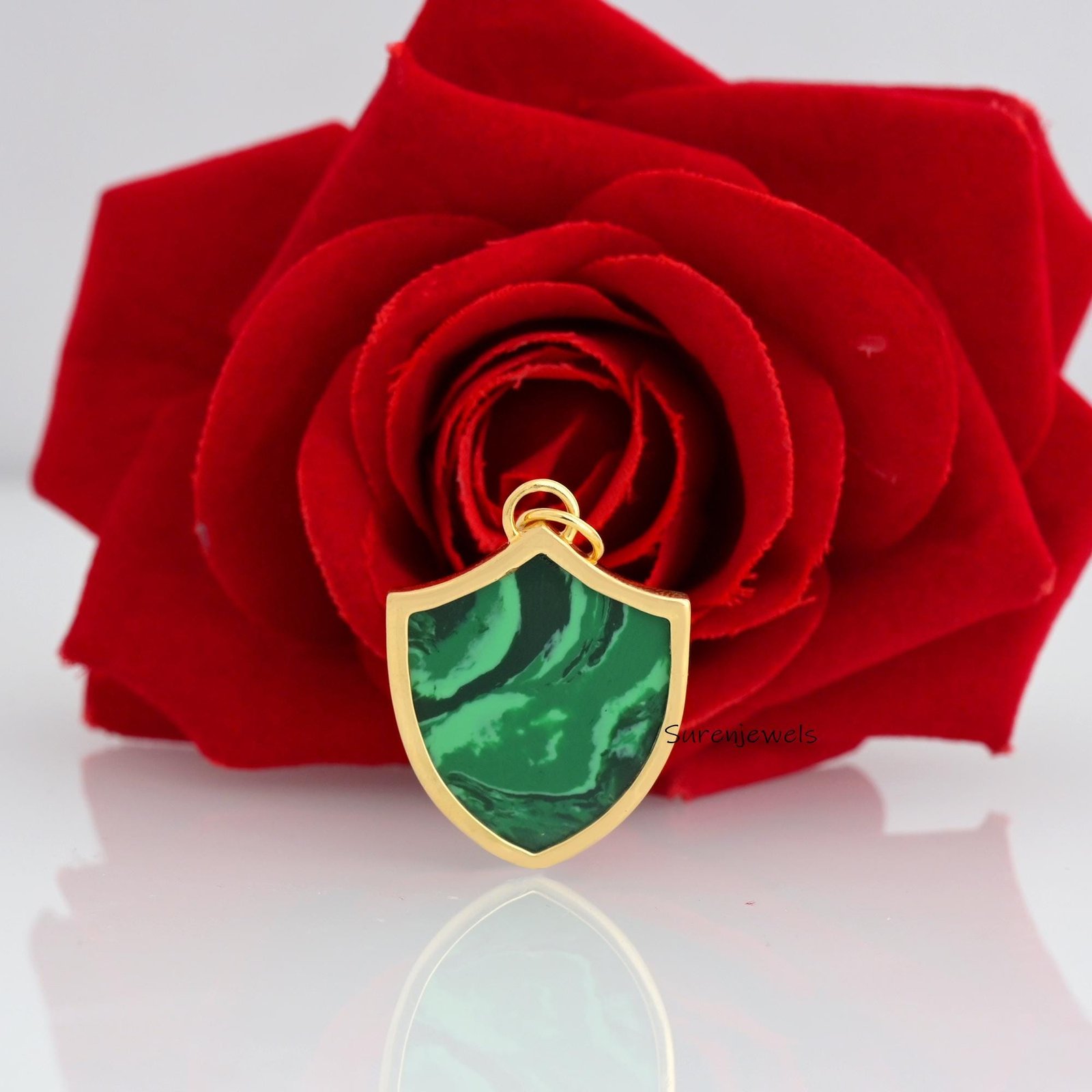 925 Silver Gemstone Shield Pendant: Lapis, Turquoise, Malachite - View 7 - Suren Jewels | SKU: SJP1451-SLYGLPZ 925 Silver Gemstone Shield Pendant: Lapis, Turquoise, Malachite - View 7 - Suren Jewels | SKU: SJP1451-SLYGLPZ