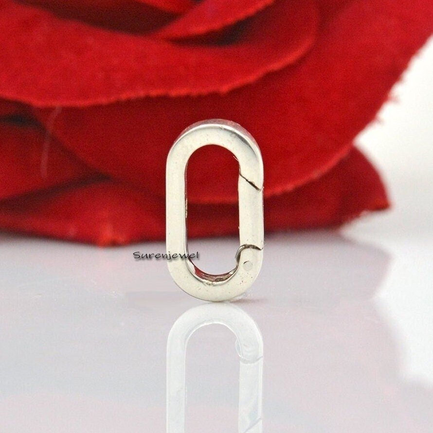 925 Silver Handmade Carabiner Lock: Oval Charm Connector, 15mm - Suren Jewels | SKU: SJP1008-SLNS-15M 925 Silver Handmade Carabiner Lock: Oval Charm Connector, 15mm - Suren Jewels | SKU: SJP1008-SLNS-15M