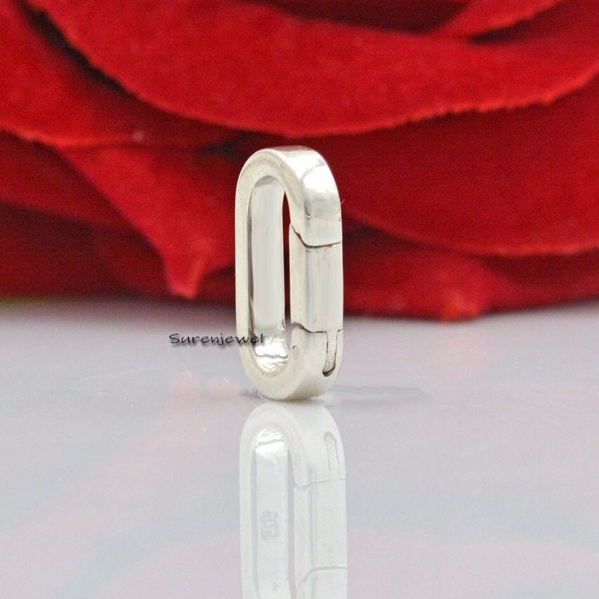 925 Silver Handmade Carabiner Lock: Oval Charm Connector, 15mm - View 2 - Suren Jewels | SKU: SJP1008-SLNS-15M 925 Silver Handmade Carabiner Lock: Oval Charm Connector, 15mm - View 2 - Suren Jewels | SKU: SJP1008-SLNS-15M