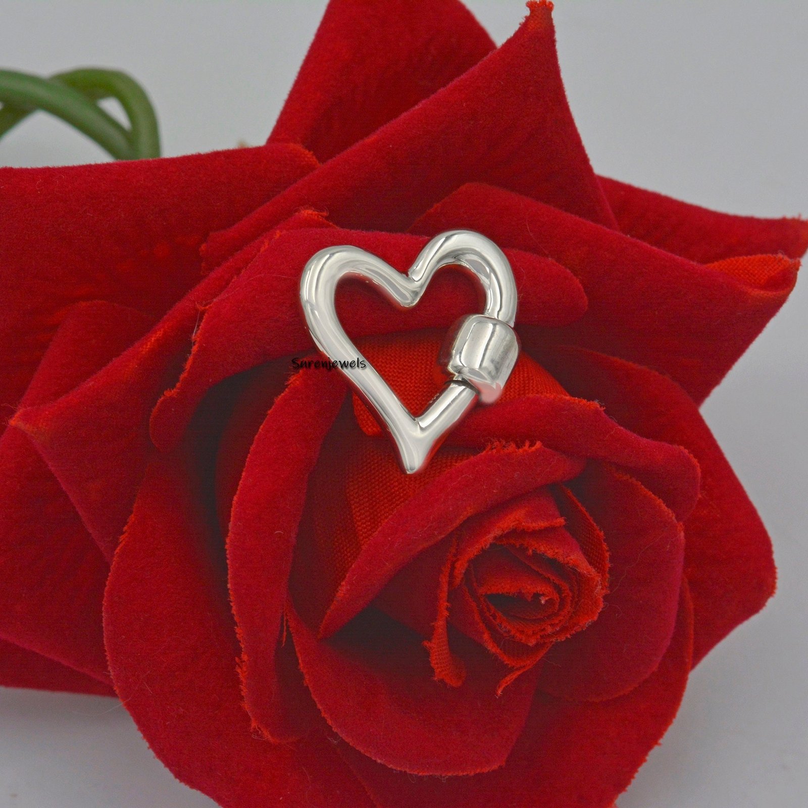 925 Silver Heart Carabiner Lock: DIY Necklace Pendant (22mm) - Suren Jewels | SKU: SJC143-SLNS 925 Silver Heart Carabiner Lock: DIY Necklace Pendant (22mm) - Suren Jewels | SKU: SJC143-SLNS