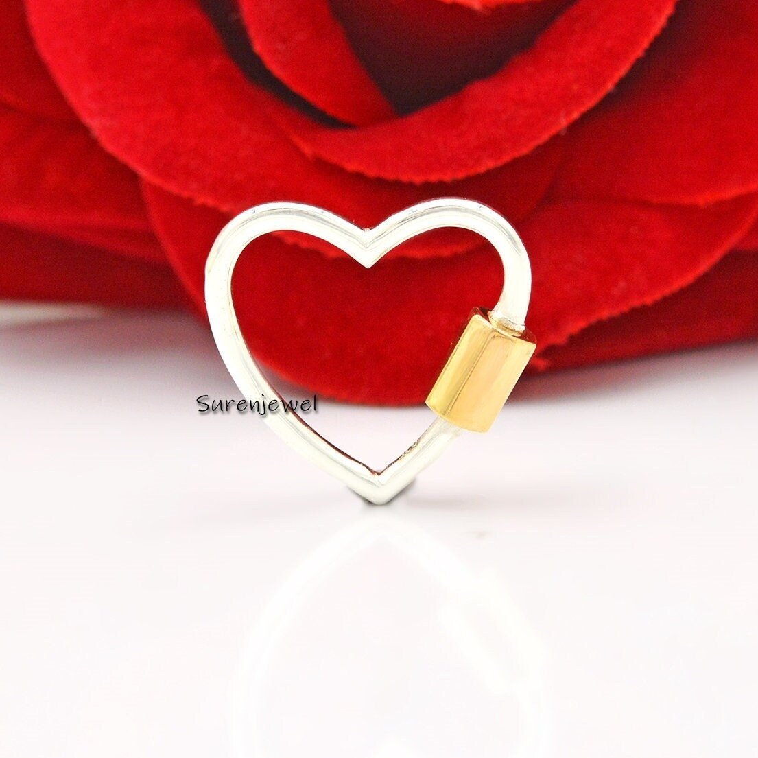 925 Silver Heart Carabiner Lock: Plain Screw Clasp (20MM) - Suren Jewels | SKU: SJC27-SLNSYG-20M 925 Silver Heart Carabiner Lock: Plain Screw Clasp (20MM) - Suren Jewels | SKU: SJC27-SLNSYG-20M