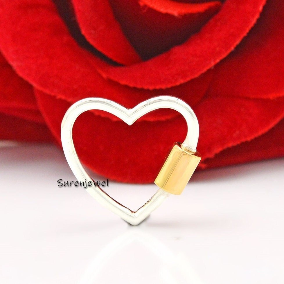 925 Silver Heart Carabiner Lock: Yellow Gold Plated Screw Clasp (20mm) - Suren Jewels | SKU: SJC27-SLYGNS-20M 925 Silver Heart Carabiner Lock: Yellow Gold Plated Screw Clasp (20mm) - Suren Jewels | SKU: SJC27-SLYGNS-20M