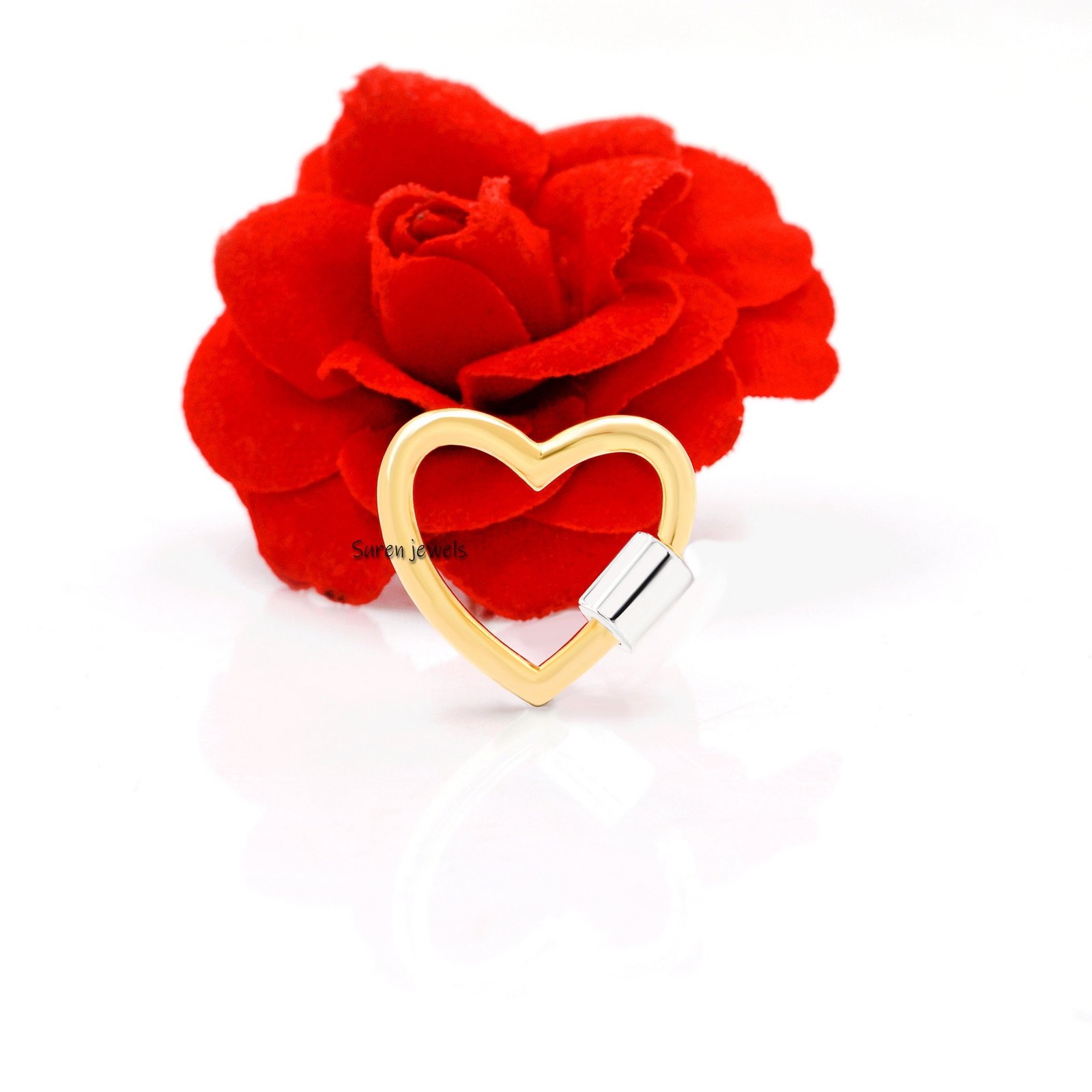 925 Silver Heart Carabiner Lock: Yellow Gold Plated Screw Clasp (20mm) - View 3 - Suren Jewels | SKU: SJC27-SLYGNS-20M 925 Silver Heart Carabiner Lock: Yellow Gold Plated Screw Clasp (20mm) - View 3 - Suren Jewels | SKU: SJC27-SLYGNS-20M