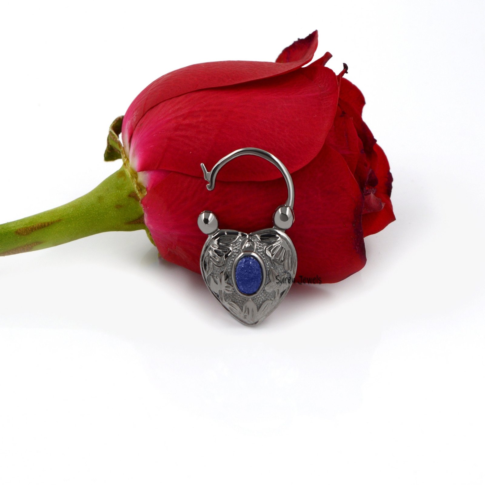 925 Silver Heart Padlock Pendant: Turquoise, Lapis & Gemstone Connector - View 5 - Suren Jewels | SKU: SJP92-SLYGTQ-N47-18I 925 Silver Heart Padlock Pendant: Turquoise, Lapis & Gemstone Connector - View 5 - Suren Jewels | SKU: SJP92-SLYGTQ-N47-18I