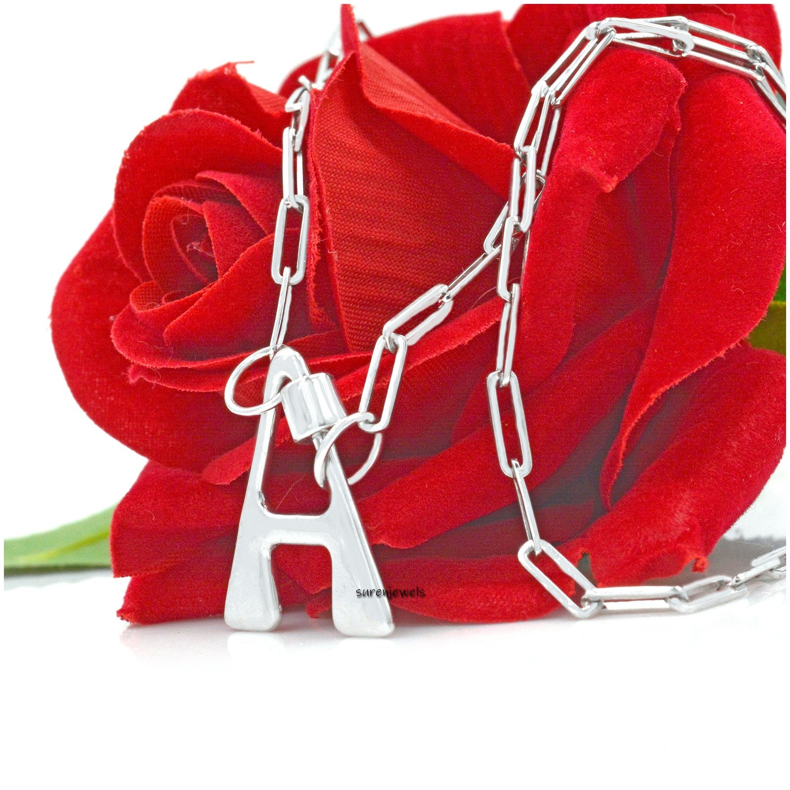 925 Silver Initial Lock Necklace: Personalized Letter Carabiner - View 4 - Suren Jewels | SKU: SJC88-SLYG-F-N47-18I-925 925 Silver Initial Lock Necklace: Personalized Letter Carabiner - View 4 - Suren Jewels | SKU: SJC88-SLYG-F-N47-18I-925