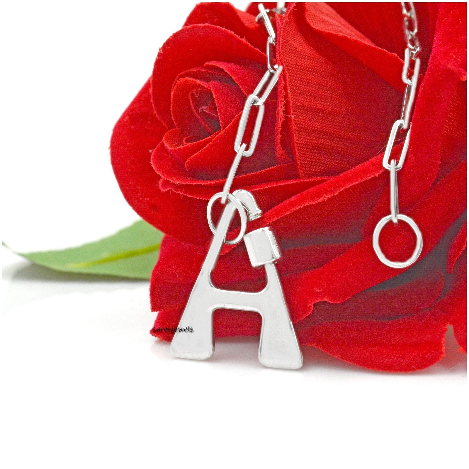 925 Silver Initial Lock Necklace: Personalized Letter Carabiner - View 5 - Suren Jewels | SKU: SJC88-SLYG-F-N47-18I-925 925 Silver Initial Lock Necklace: Personalized Letter Carabiner - View 5 - Suren Jewels | SKU: SJC88-SLYG-F-N47-18I-925
