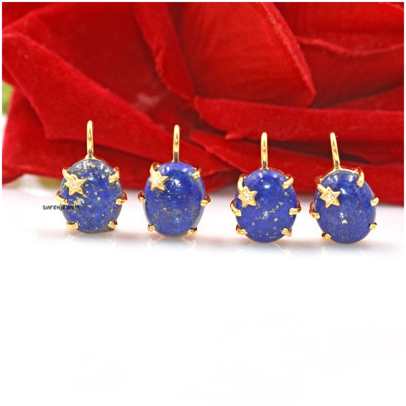 925 Silver Lapis North Star Pendant: Moissanite Starburst - View 2 - Suren Jewels | SKU: SJP1393-SLYGLPZMN 925 Silver Lapis North Star Pendant: Moissanite Starburst - View 2 - Suren Jewels | SKU: SJP1393-SLYGLPZMN