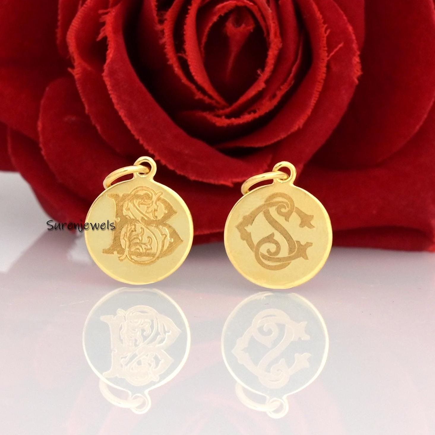 925 Silver Monogram Disc Pendant: Personalized Initial Charm (15mm) - Suren Jewels | SKU: SJP744-SLNS-AH 925 Silver Monogram Disc Pendant: Personalized Initial Charm (15mm) - Suren Jewels | SKU: SJP744-SLNS-AH
