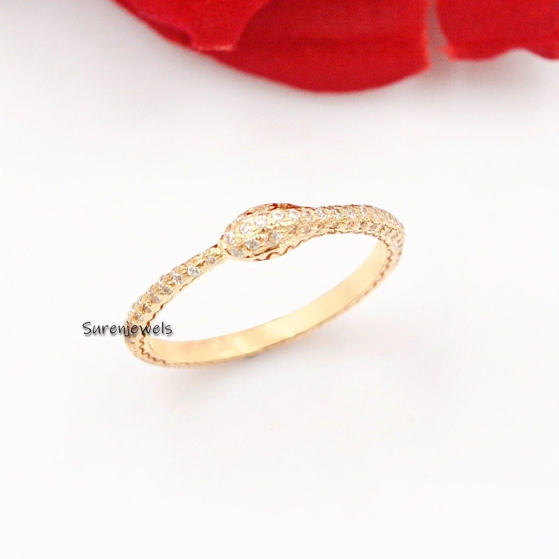925 Silver Ouroboros Snake Ring: Dainty Serpent Jewelry - Suren Jewels | SKU: SJR991-14KYGCZ-US-7 925 Silver Ouroboros Snake Ring: Dainty Serpent Jewelry - Suren Jewels | SKU: SJR991-14KYGCZ-US-7