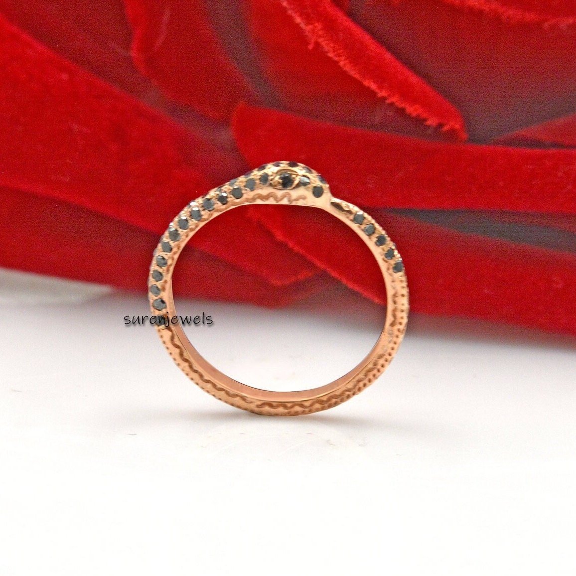 925 Silver Ouroboros Snake Ring: Dainty Serpent Jewelry - View 2 - Suren Jewels | SKU: SJR991-14KYGCZ-US-7 925 Silver Ouroboros Snake Ring: Dainty Serpent Jewelry - View 2 - Suren Jewels | SKU: SJR991-14KYGCZ-US-7