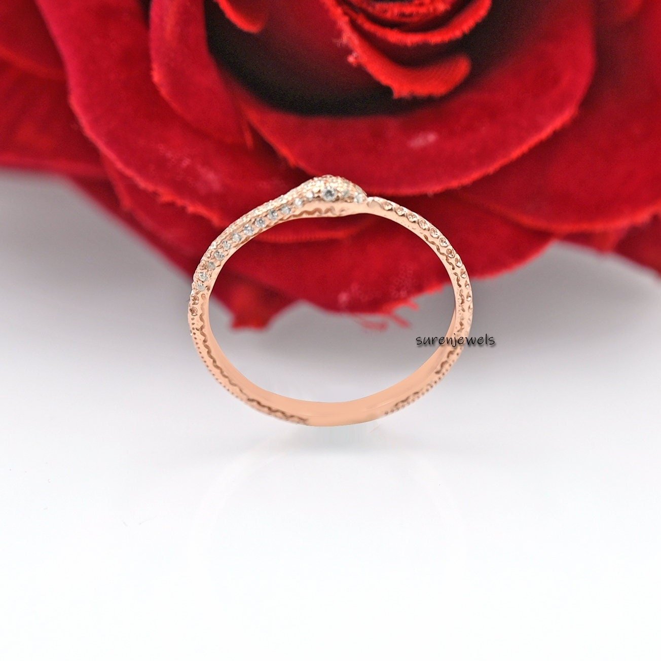 925 Silver Ouroboros Snake Ring: Dainty Serpent Jewelry - View 3 - Suren Jewels | SKU: SJR991-14KYGCZ-US-7 925 Silver Ouroboros Snake Ring: Dainty Serpent Jewelry - View 3 - Suren Jewels | SKU: SJR991-14KYGCZ-US-7