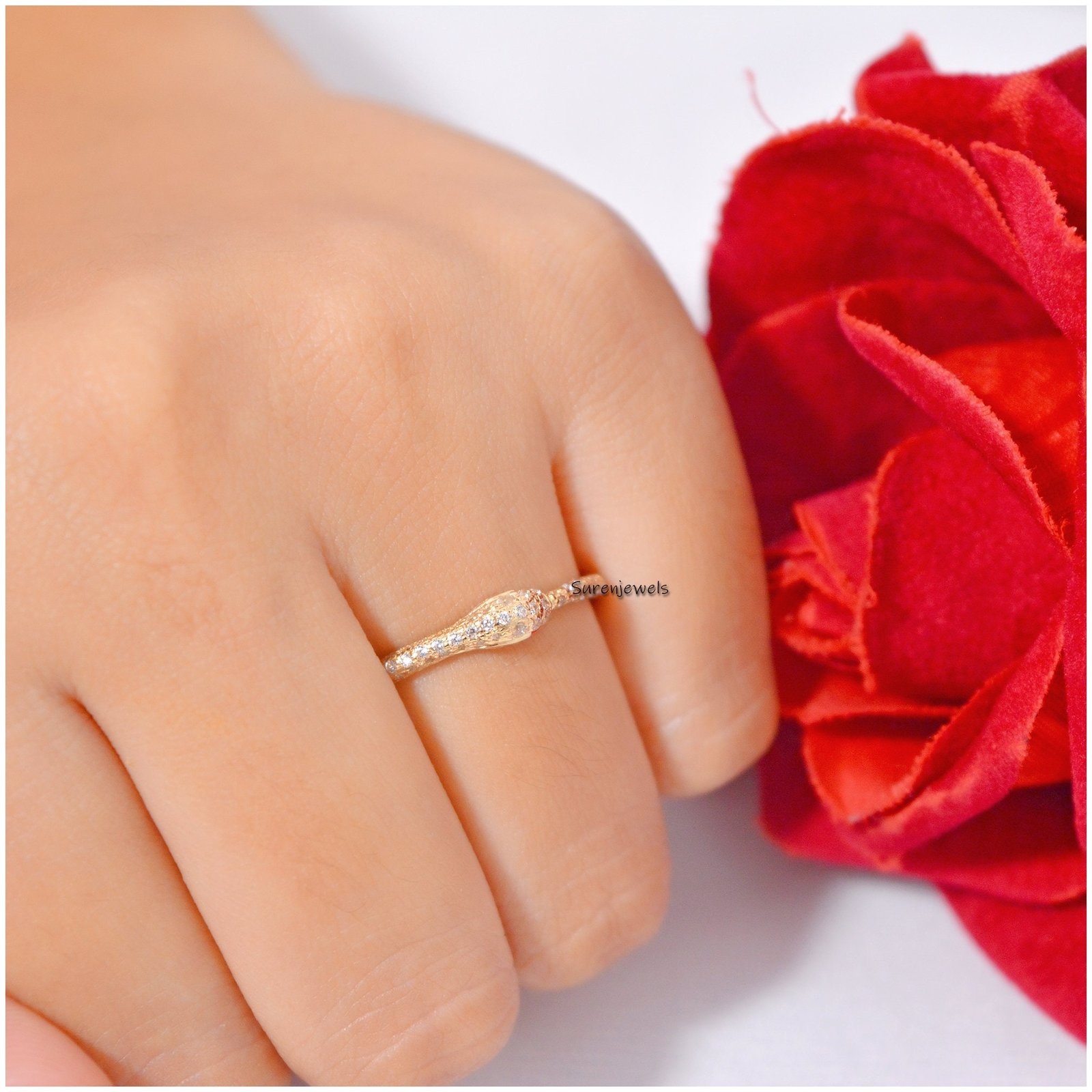925 Silver Ouroboros Snake Ring: Dainty Serpent Jewelry - View 5 - Suren Jewels | SKU: SJR991-14KYGCZ-US-7 925 Silver Ouroboros Snake Ring: Dainty Serpent Jewelry - View 5 - Suren Jewels | SKU: SJR991-14KYGCZ-US-7