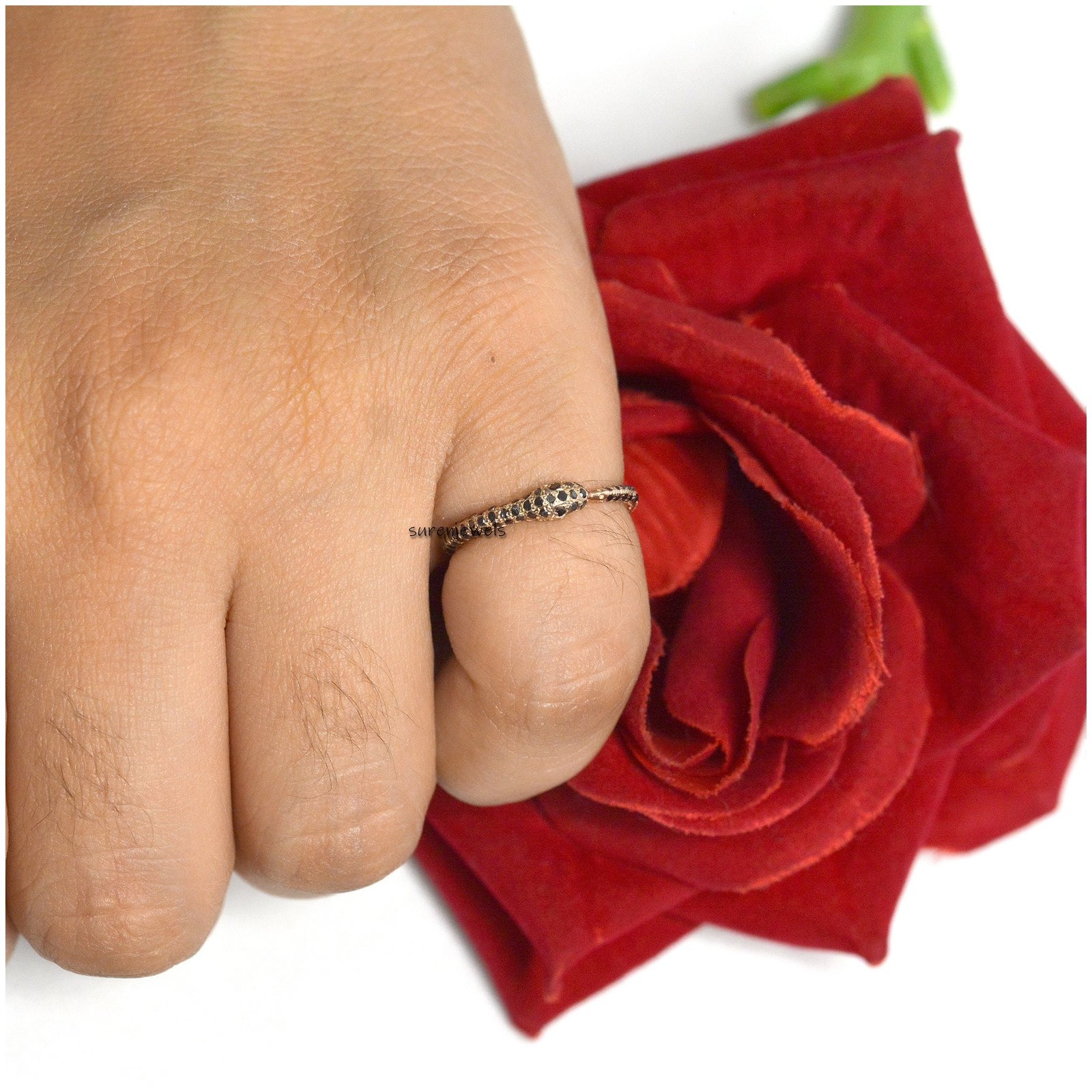 925 Silver Ouroboros Snake Ring: Dainty Serpent Jewelry - View 6 - Suren Jewels | SKU: SJR991-14KYGCZ-US-7 925 Silver Ouroboros Snake Ring: Dainty Serpent Jewelry - View 6 - Suren Jewels | SKU: SJR991-14KYGCZ-US-7