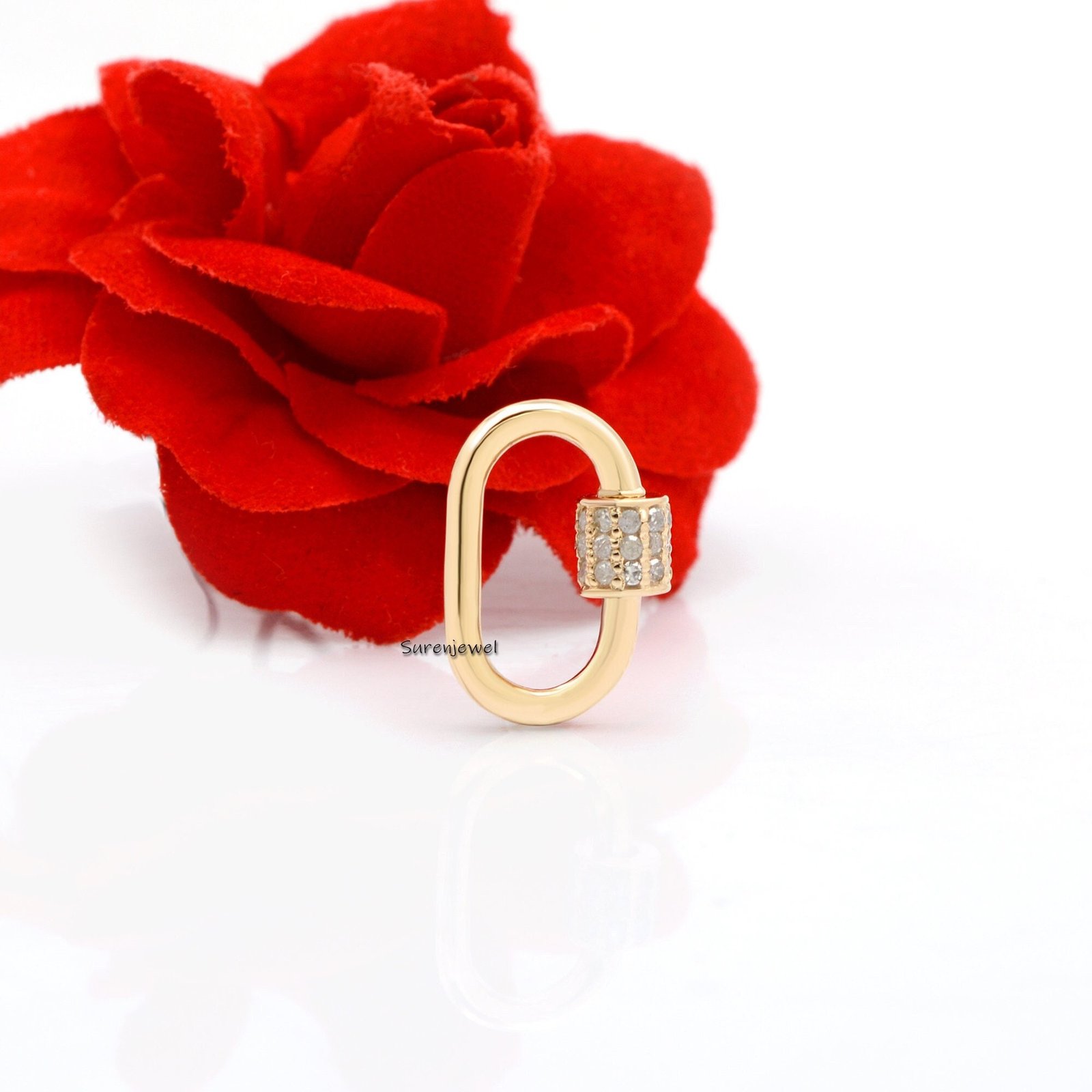 925 Silver Oval Carabiner Lock: Cubic Zircon Pave Pendant - Suren Jewels | SKU: SJC131-SLRGCZ 925 Silver Oval Carabiner Lock: Cubic Zircon Pave Pendant - Suren Jewels | SKU: SJC131-SLRGCZ
