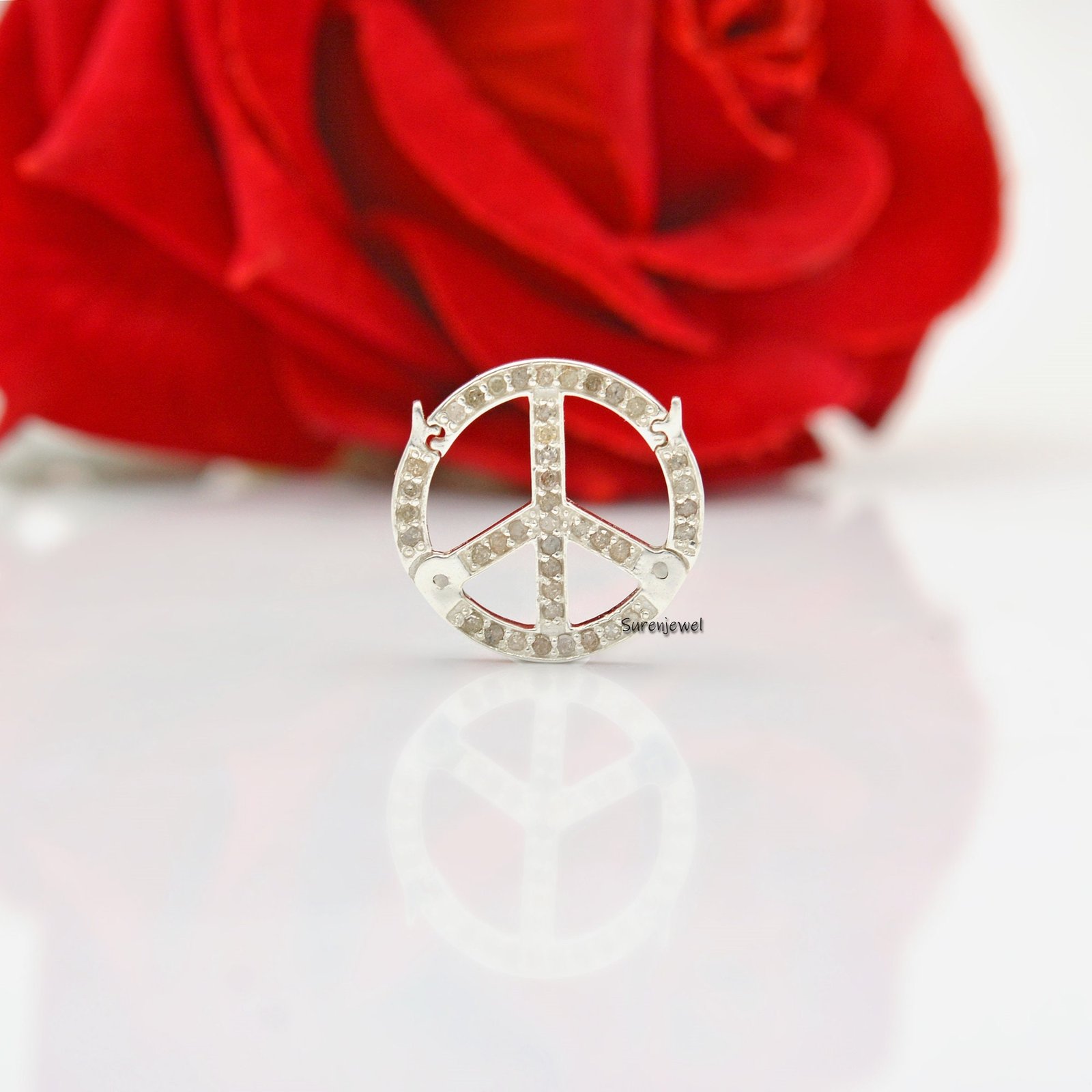 925 Silver Pave Diamond Charm Holder: Double Side Round Connector - View 2 - Suren Jewels | SKU: SJF225-SLYGDI 925 Silver Pave Diamond Charm Holder: Double Side Round Connector - View 2 - Suren Jewels | SKU: SJF225-SLYGDI