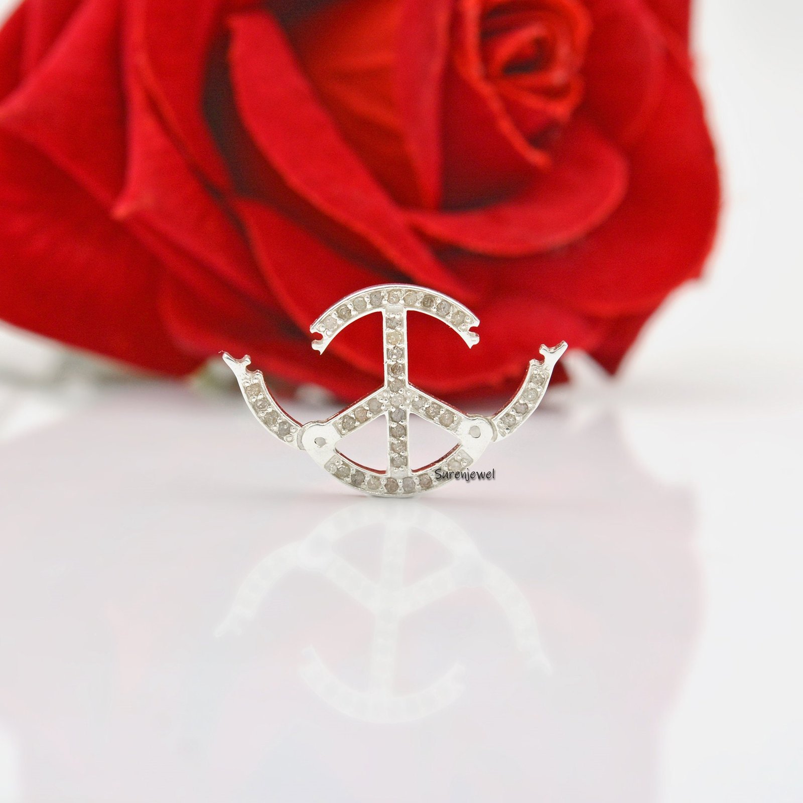 925 Silver Pave Diamond Charm Holder: Double Side Round Connector - View 3 - Suren Jewels | SKU: SJF225-SLYGDI 925 Silver Pave Diamond Charm Holder: Double Side Round Connector - View 3 - Suren Jewels | SKU: SJF225-SLYGDI