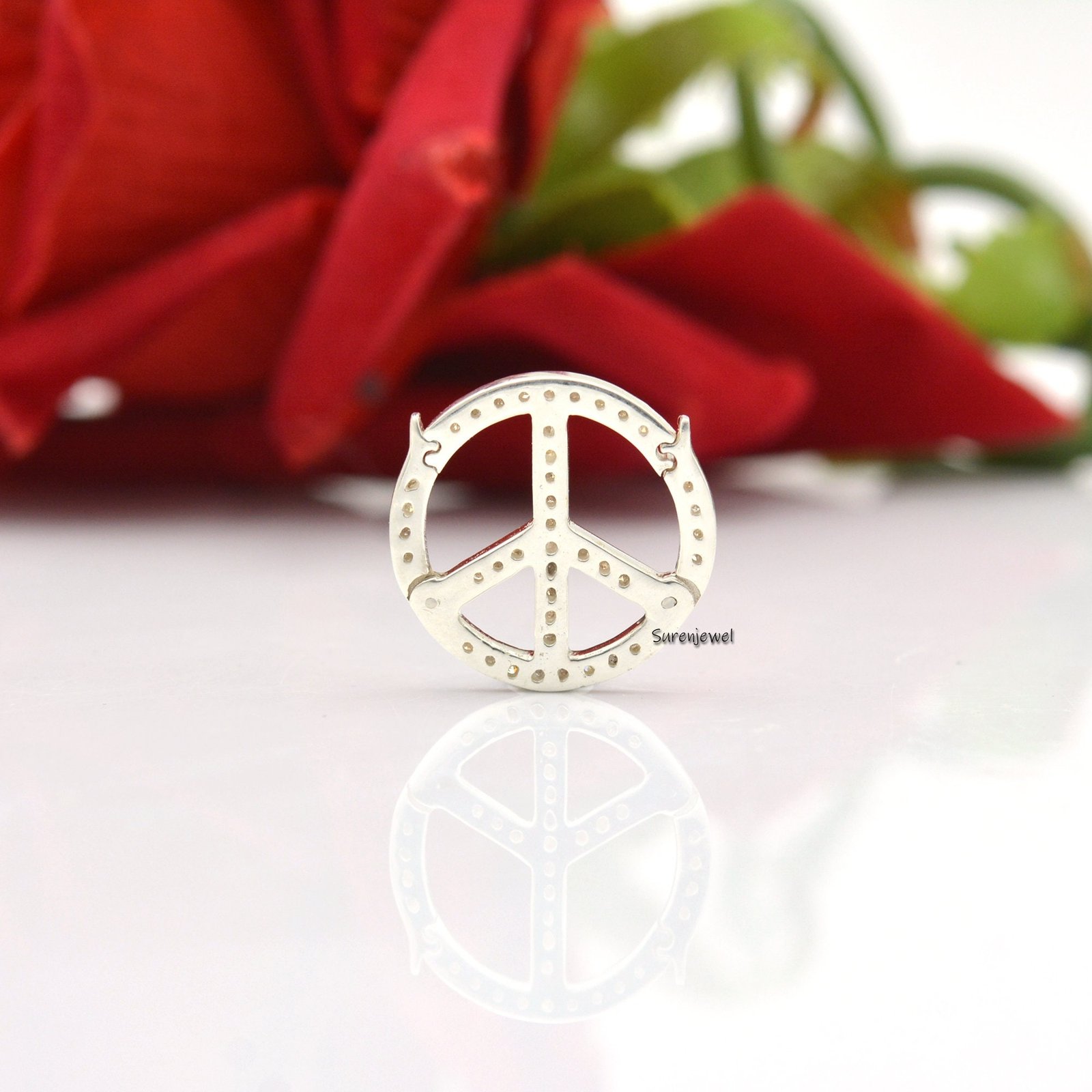 925 Silver Pave Diamond Charm Holder: Double Side Round Connector - View 4 - Suren Jewels | SKU: SJF225-SLYGDI 925 Silver Pave Diamond Charm Holder: Double Side Round Connector - View 4 - Suren Jewels | SKU: SJF225-SLYGDI