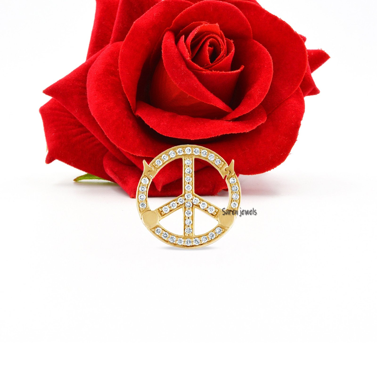 925 Silver Pave Diamond Charm Holder: Double Side Round Connector - View 5 - Suren Jewels | SKU: SJF225-SLYGDI 925 Silver Pave Diamond Charm Holder: Double Side Round Connector - View 5 - Suren Jewels | SKU: SJF225-SLYGDI