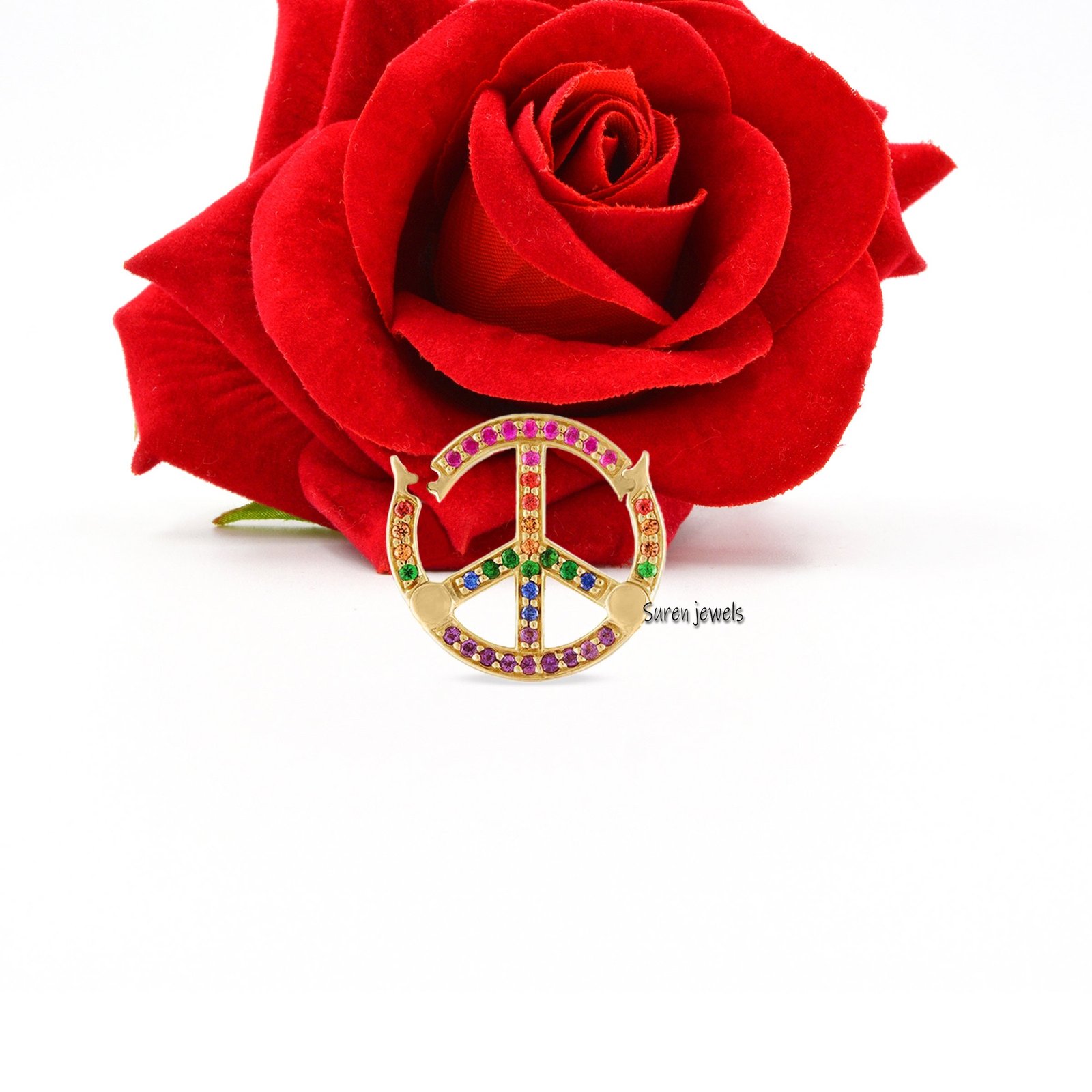 925 Silver Pave Diamond Charm Holder: Double Side Round Connector - View 6 - Suren Jewels | SKU: SJF225-SLYGDI 925 Silver Pave Diamond Charm Holder: Double Side Round Connector - View 6 - Suren Jewels | SKU: SJF225-SLYGDI