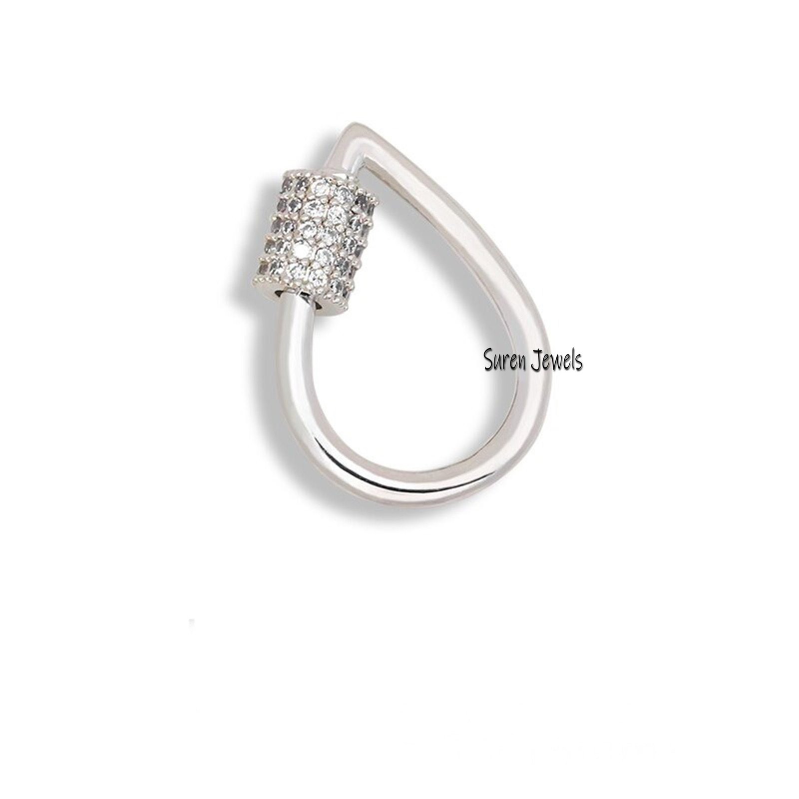 925 Silver Pear Carabiner Lock, Diamond Drop Lock (20x14 mm) - View 5 - Suren Jewels | SKU: SJC92-SLYGDI 925 Silver Pear Carabiner Lock, Diamond Drop Lock (20x14 mm) - View 5 - Suren Jewels | SKU: SJC92-SLYGDI