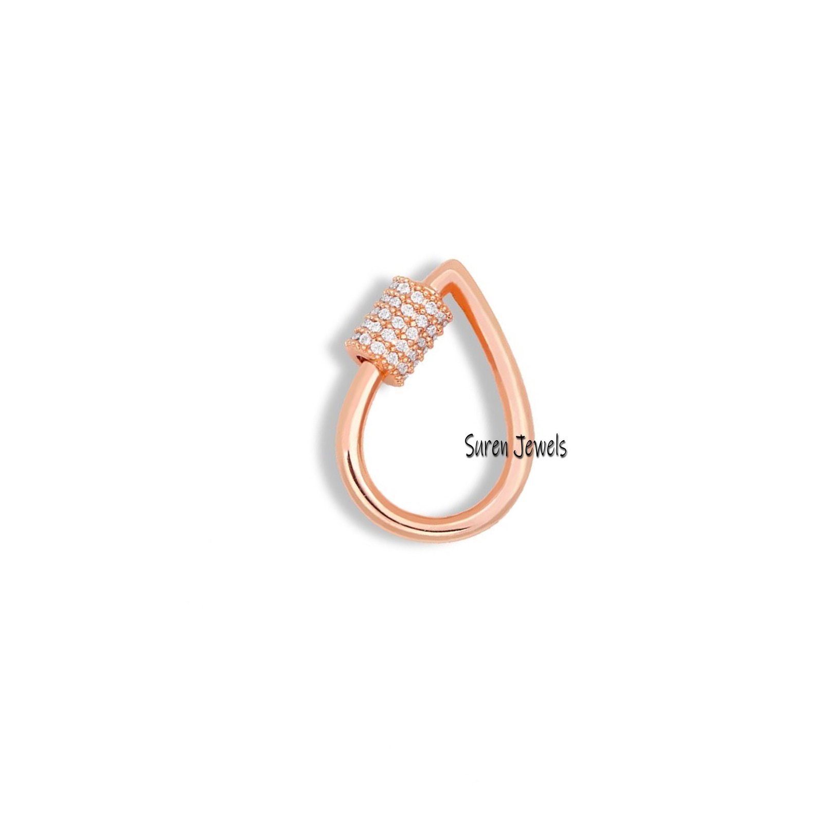 925 Silver Pear Carabiner Lock, Diamond Drop Lock (20x14 mm) - View 7 - Suren Jewels | SKU: SJC92-SLYGDI 925 Silver Pear Carabiner Lock, Diamond Drop Lock (20x14 mm) - View 7 - Suren Jewels | SKU: SJC92-SLYGDI