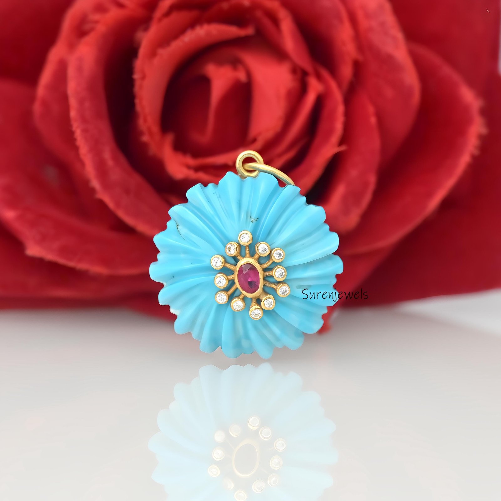925 Silver Pink Opal Flower Pendant: Carved Floral Charm - Suren Jewels | SKU: SJP4383-SLYGMSCZRUCZ-25M 925 Silver Pink Opal Flower Pendant: Carved Floral Charm - Suren Jewels | SKU: SJP4383-SLYGMSCZRUCZ-25M